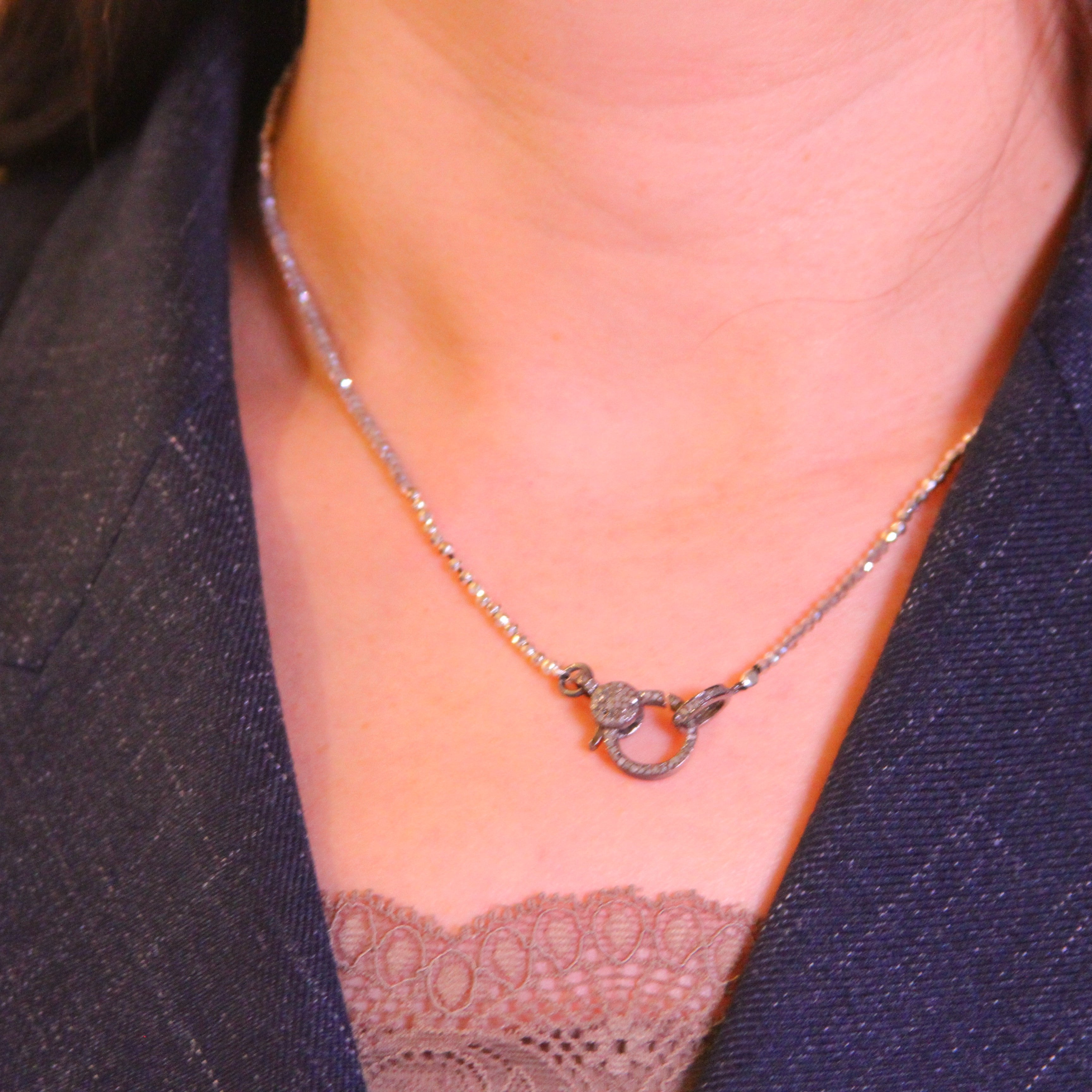 Polly Pyrite and Labradorite Pave Diamond Lock Necklace