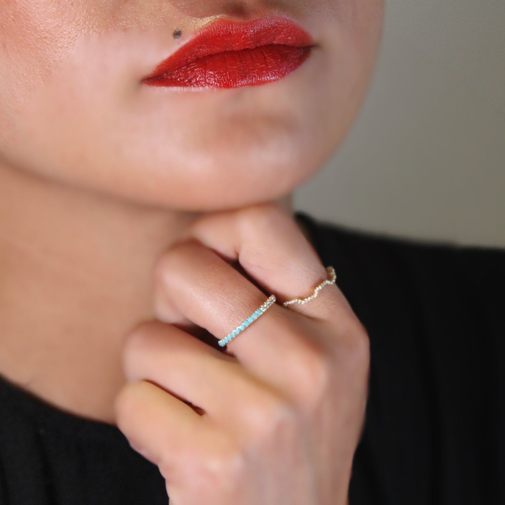 Half Diamond Half Gem Gold Ring in 14k