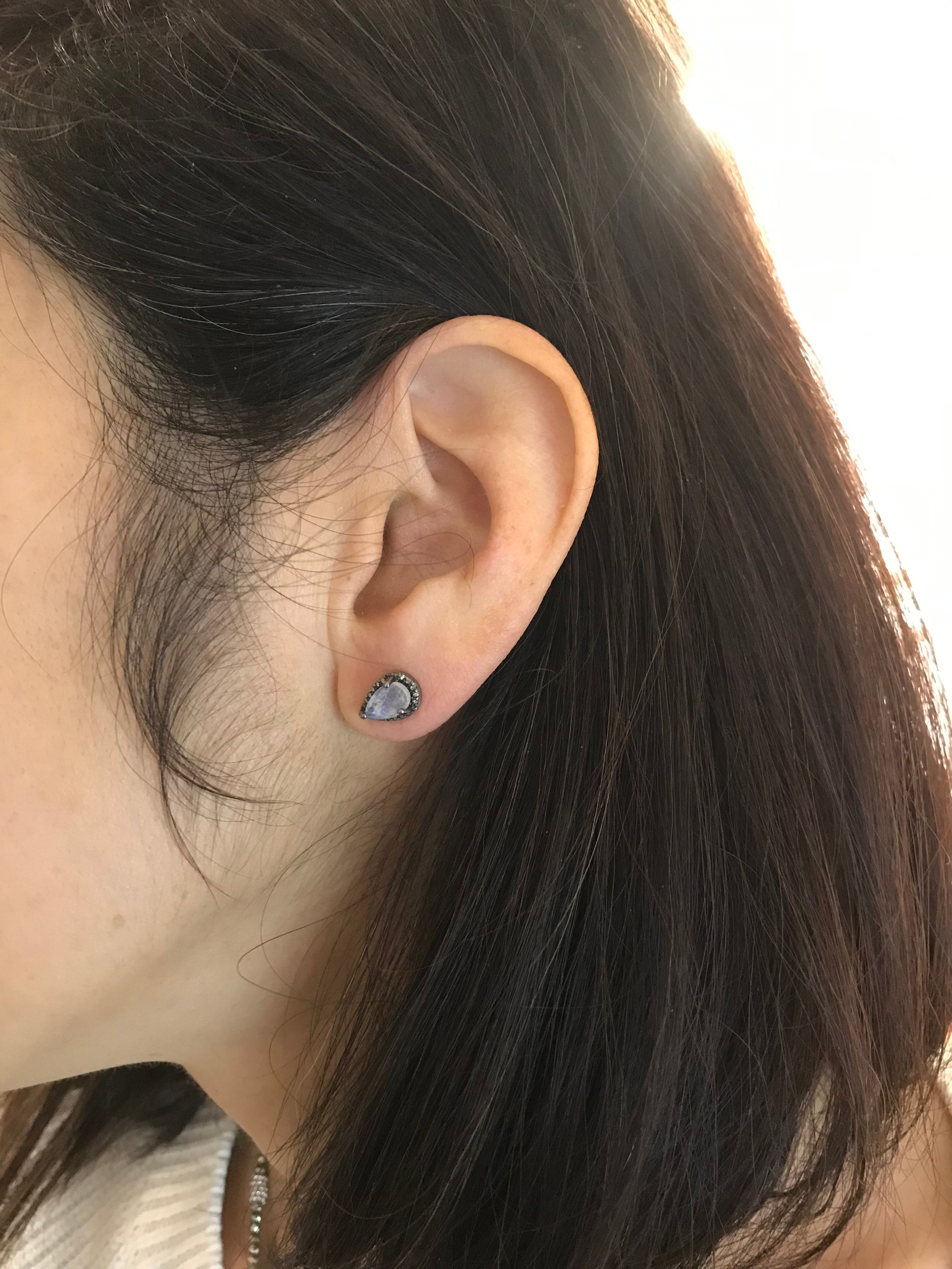Pear Moonstone Diamond Studs