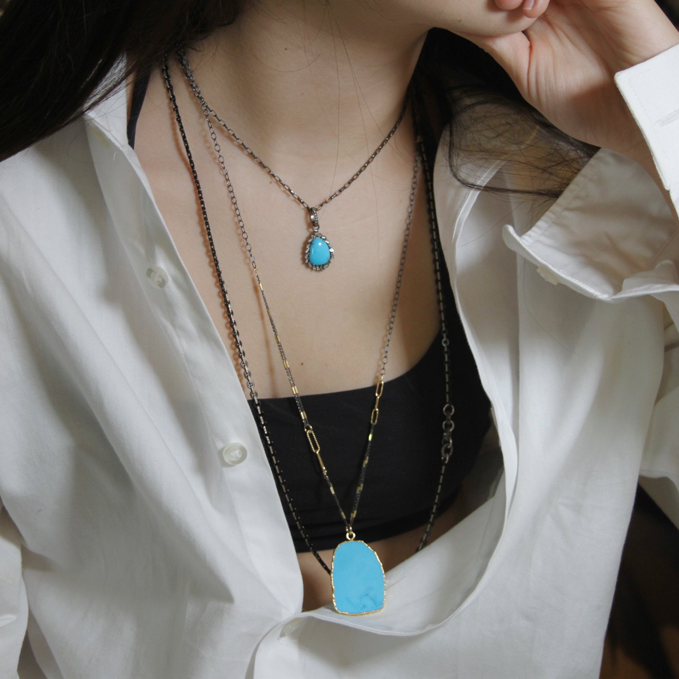 Agate Or Turquoise Slab Pendant Necklace
