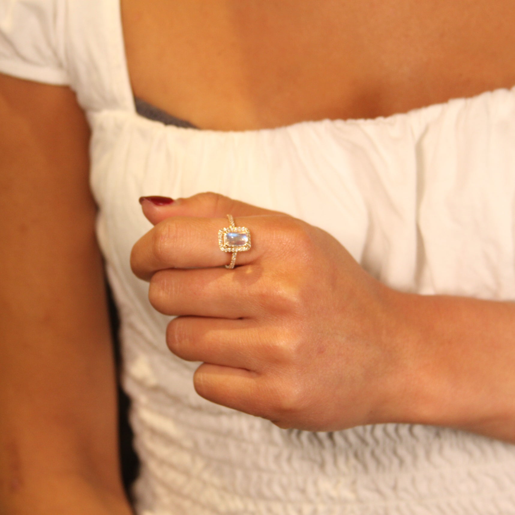 Moonstone Diamond Halo Ring