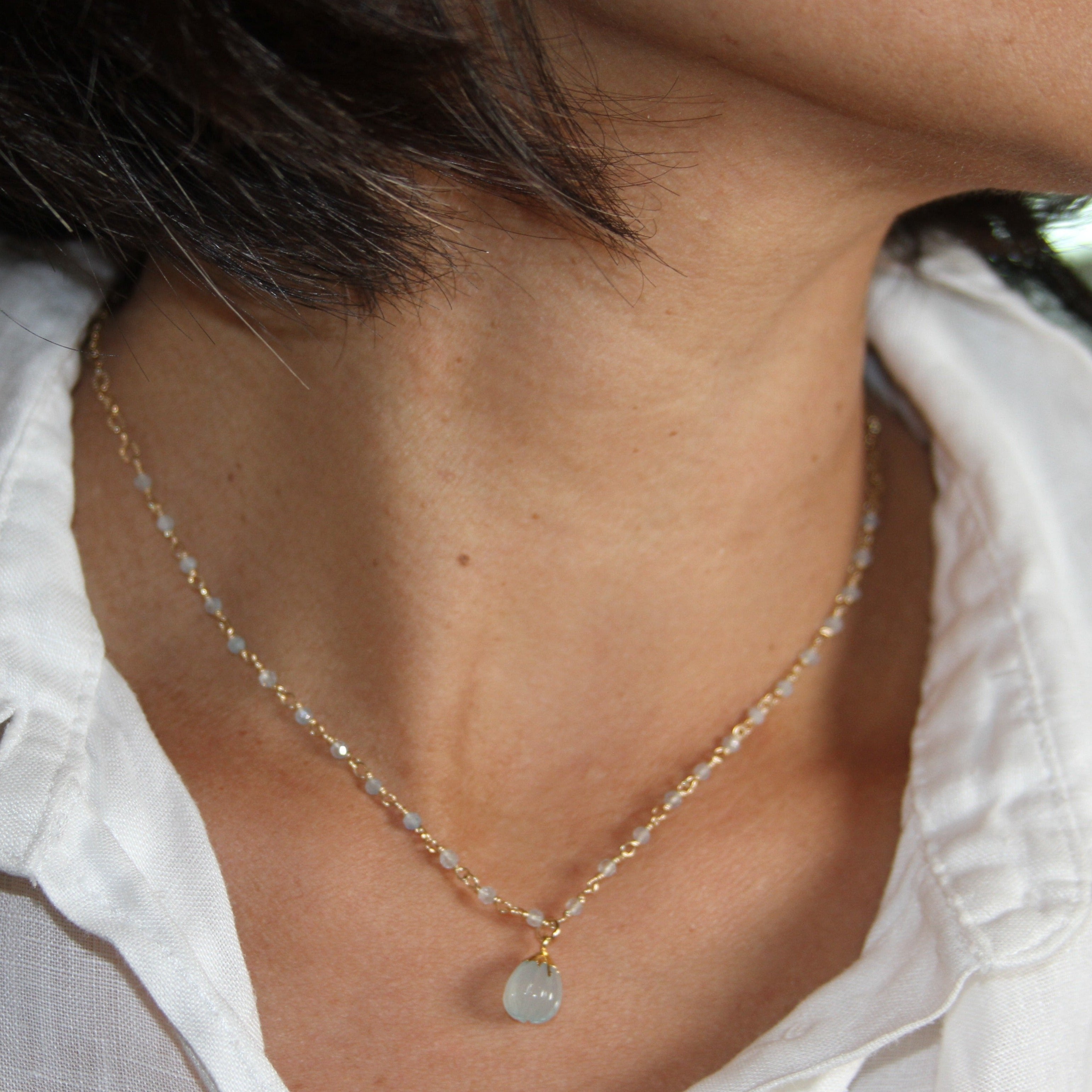 Mini Aqua Necklace with Chalcedony Pendant