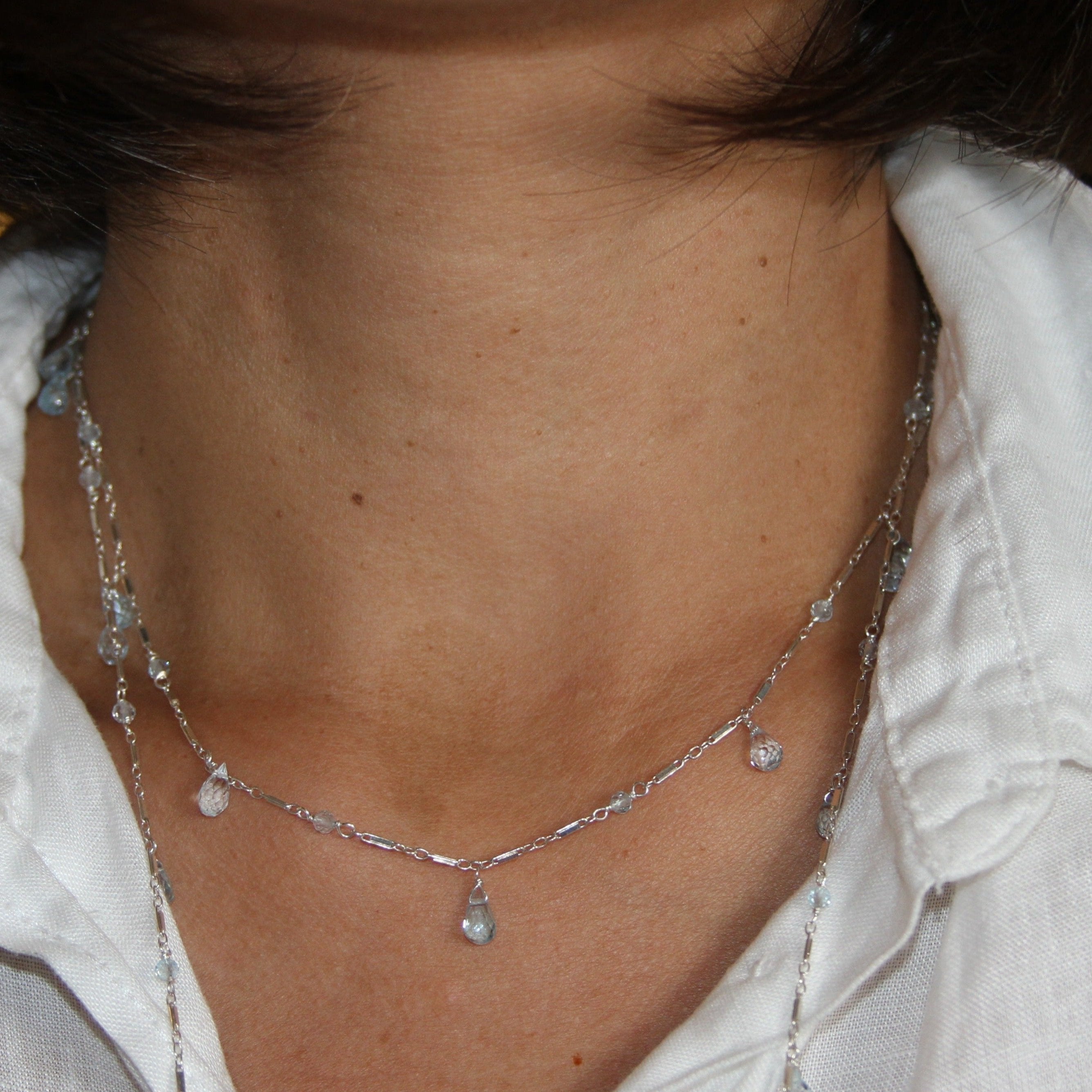 Blue Topaz Teardrop Section Silver Short Necklace