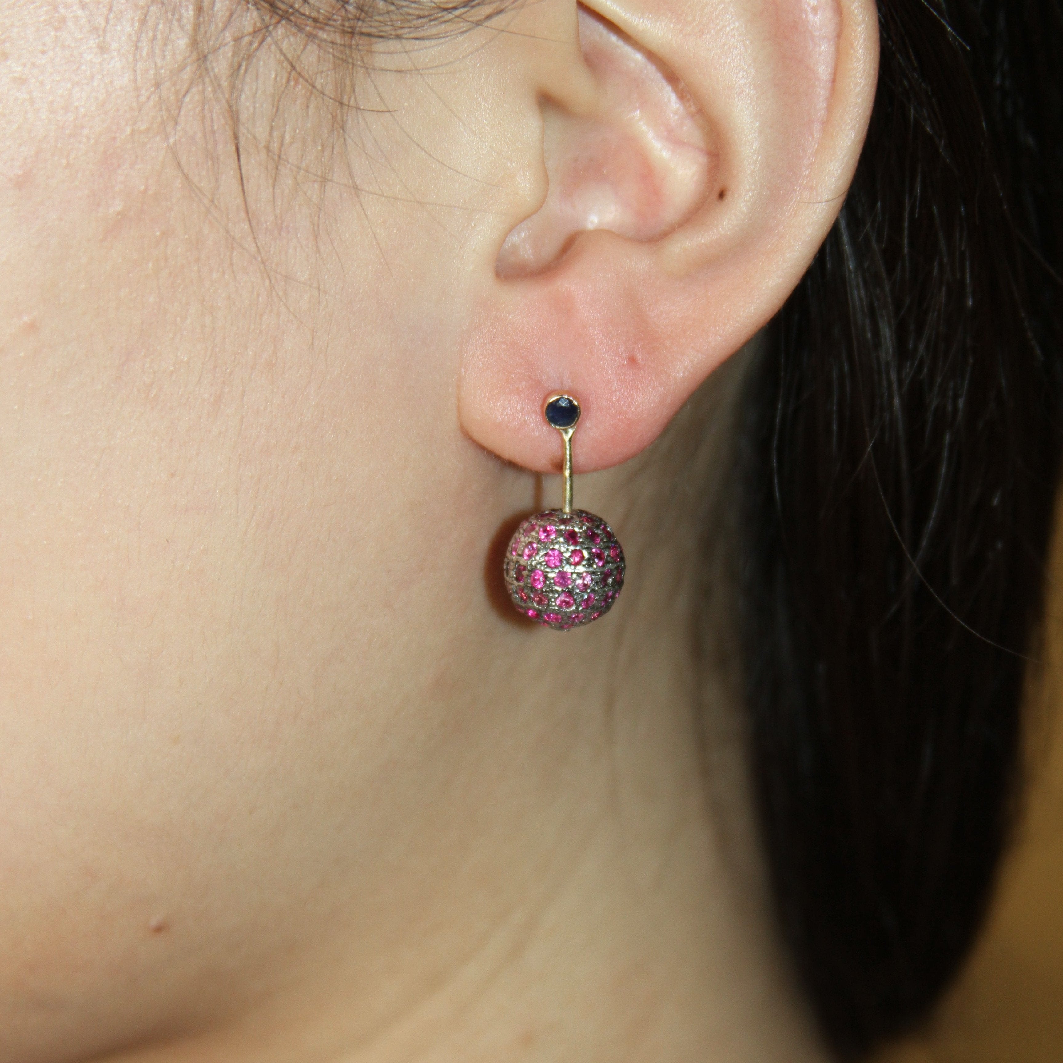 Mona Ruby Disco Ball Earrings