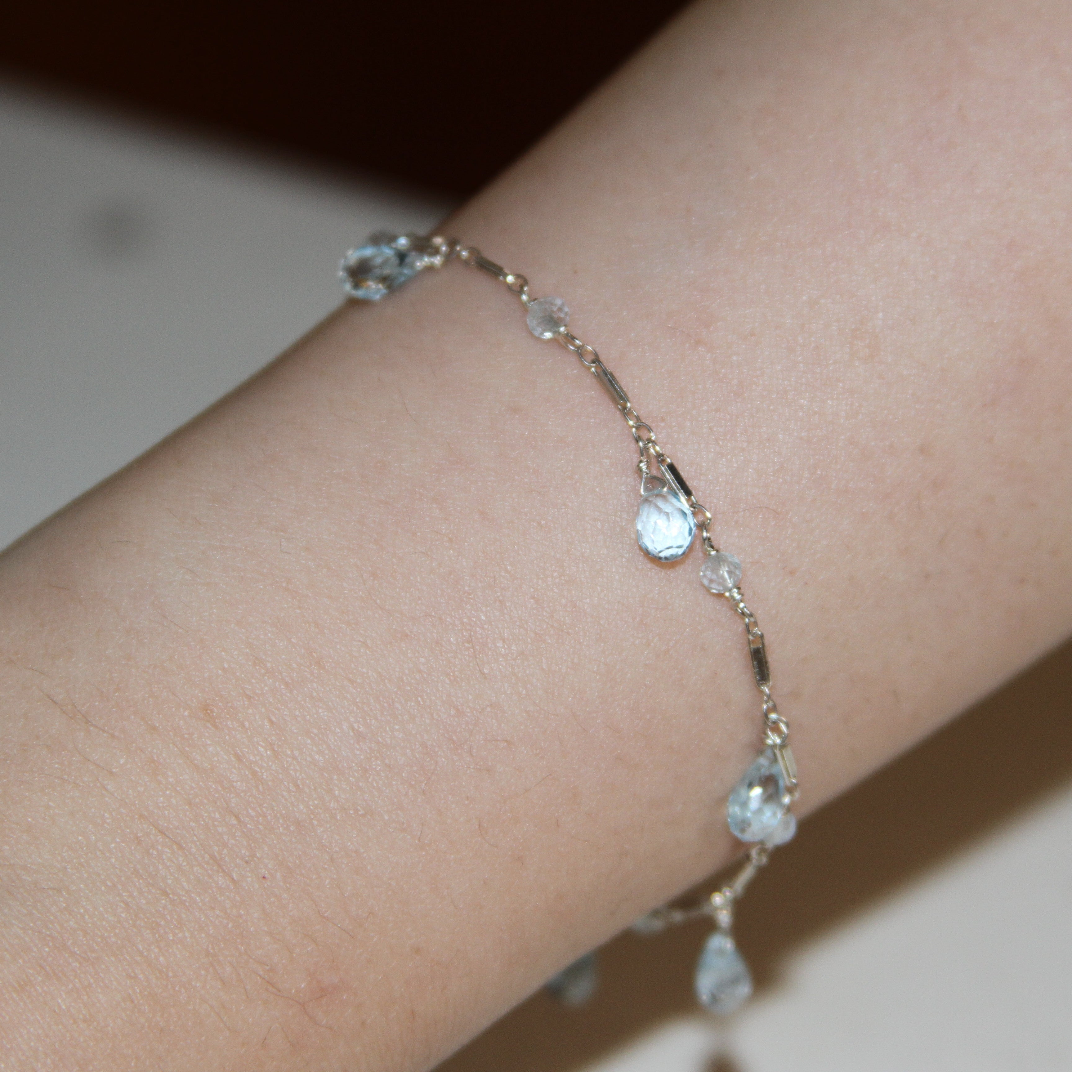 Blue Topaz Teardrop Section Silver Bracelet
