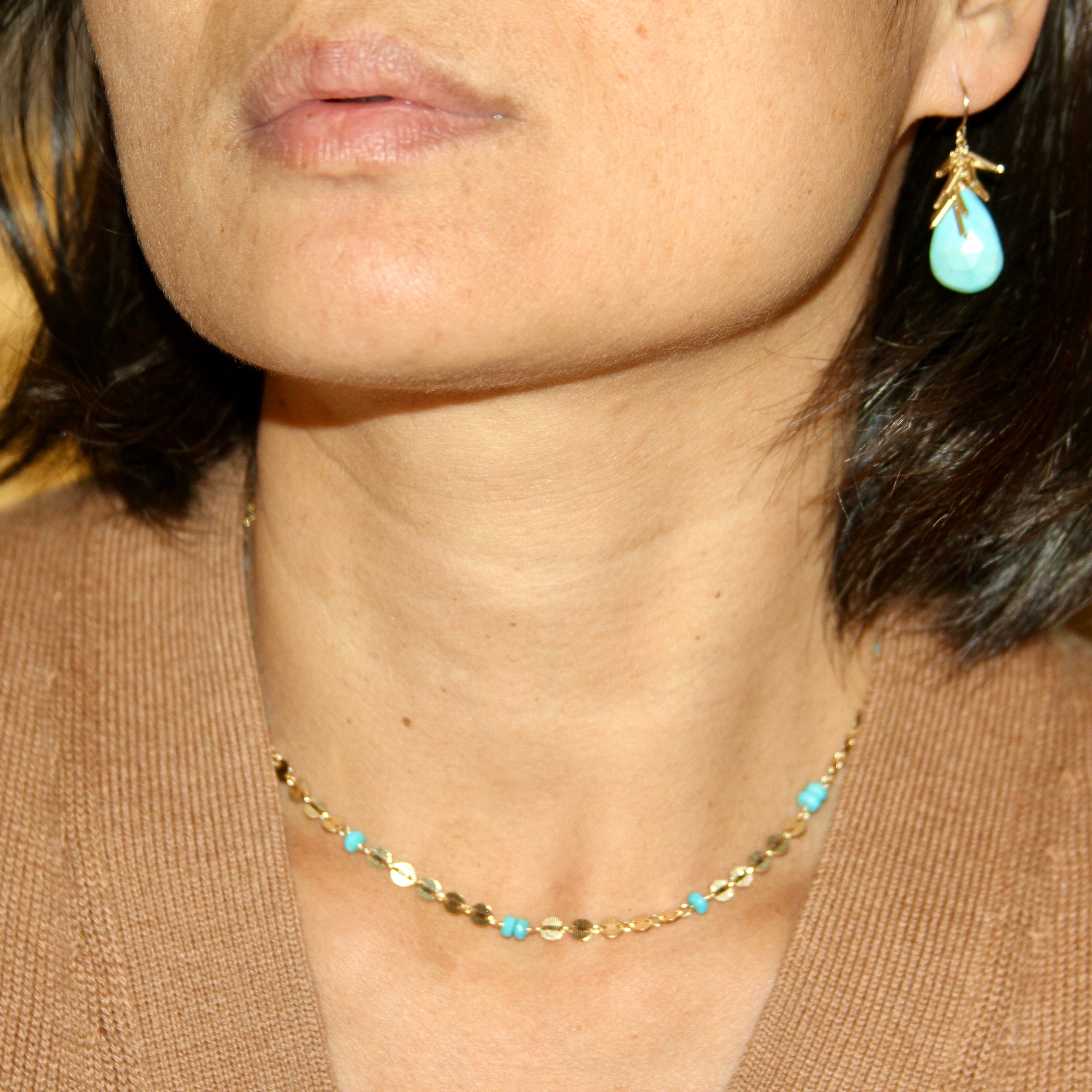 Turquoise Gold Disc Necklace