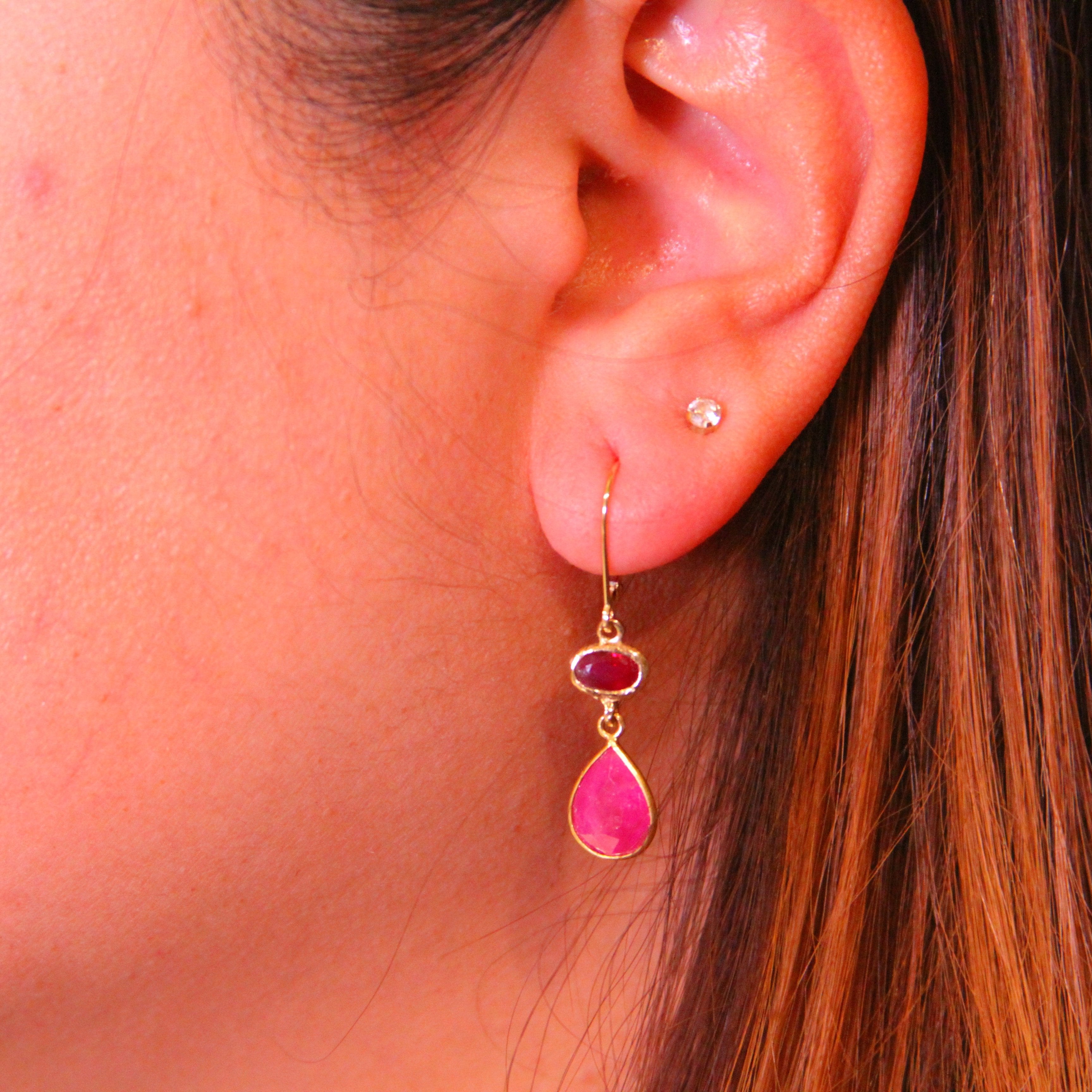 Double Drop Ruby Earrings in 14k
