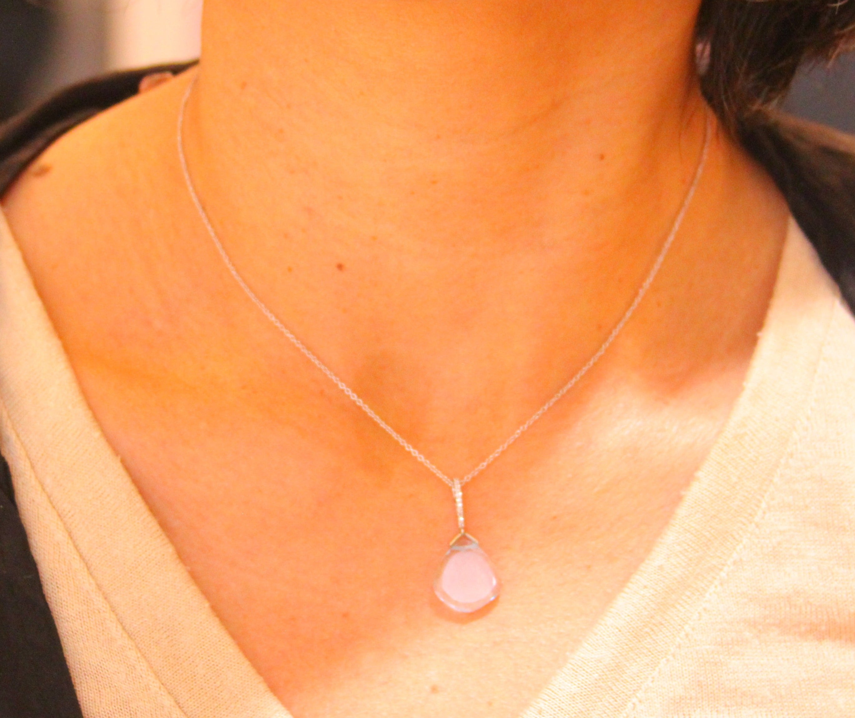 Slice Blue Topaz Diamond Bar Necklace