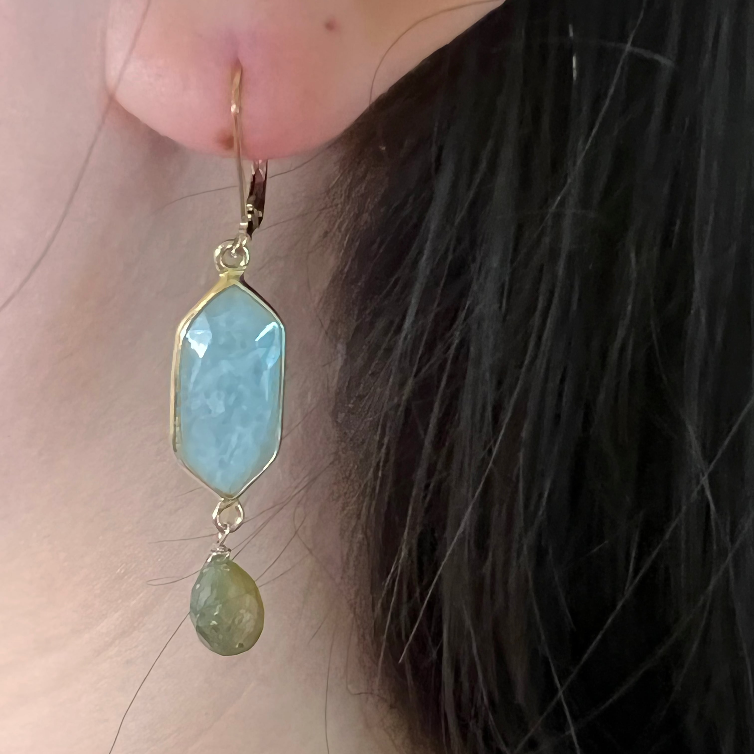 Bezel Aqua Drop Earrings