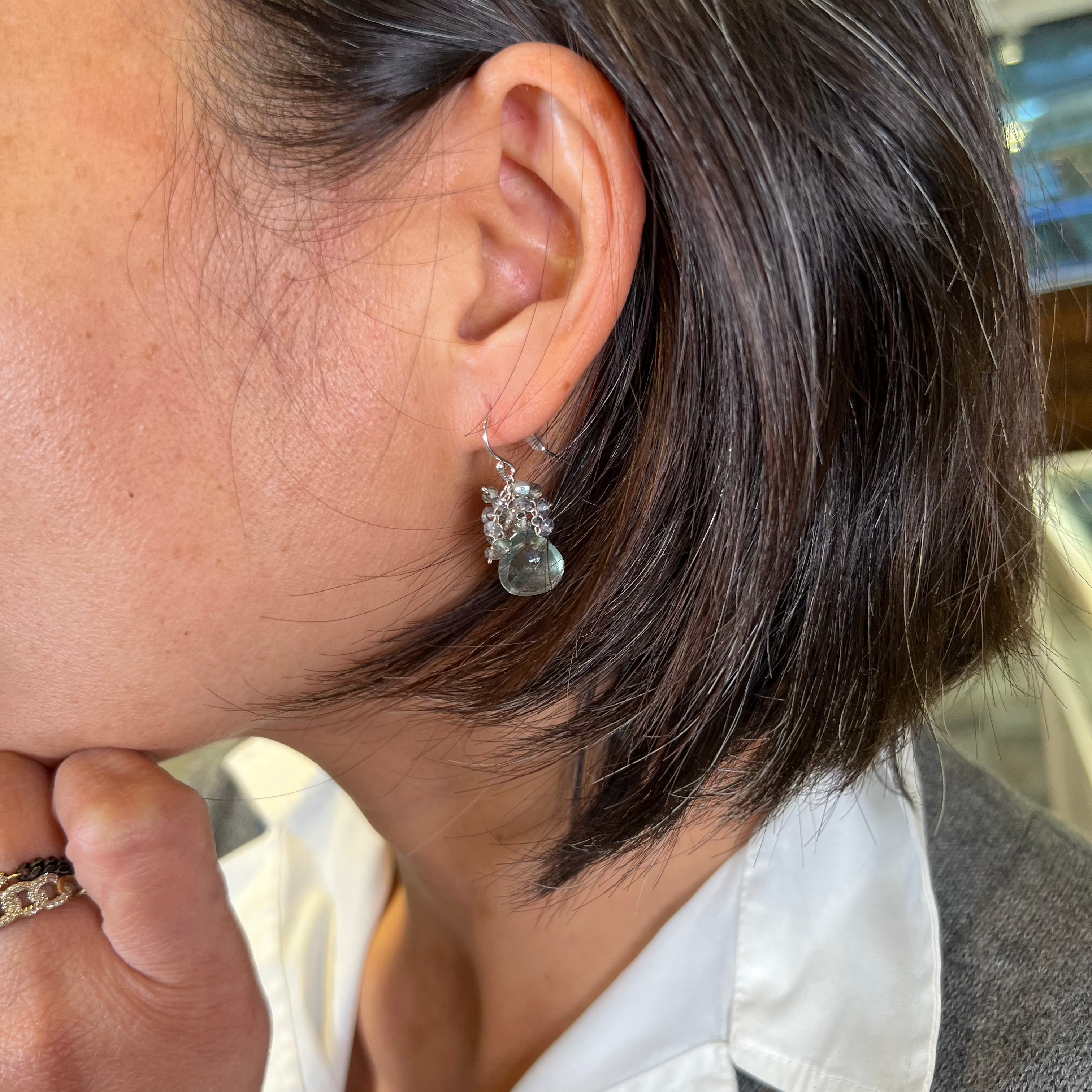 Moss Aquamarine Cluster Earrings