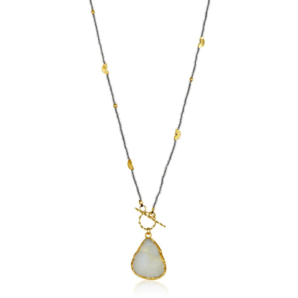 Druzy Half Moon Necklace with Toggle