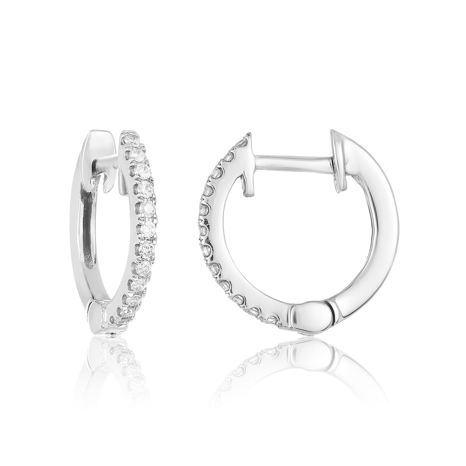 Small Diamond Huggie Thin Hoops 14K