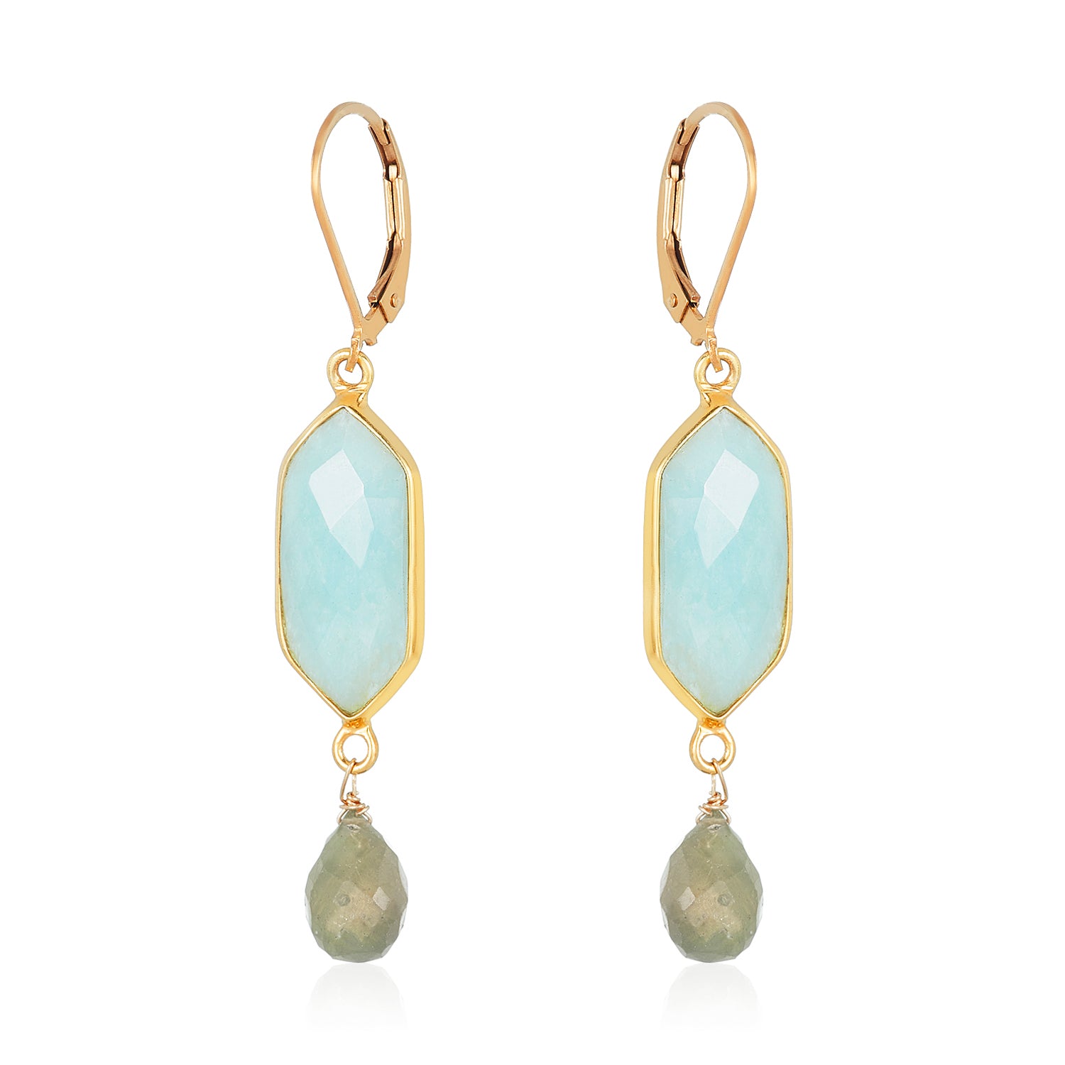 Bezel Aqua Drop Earrings