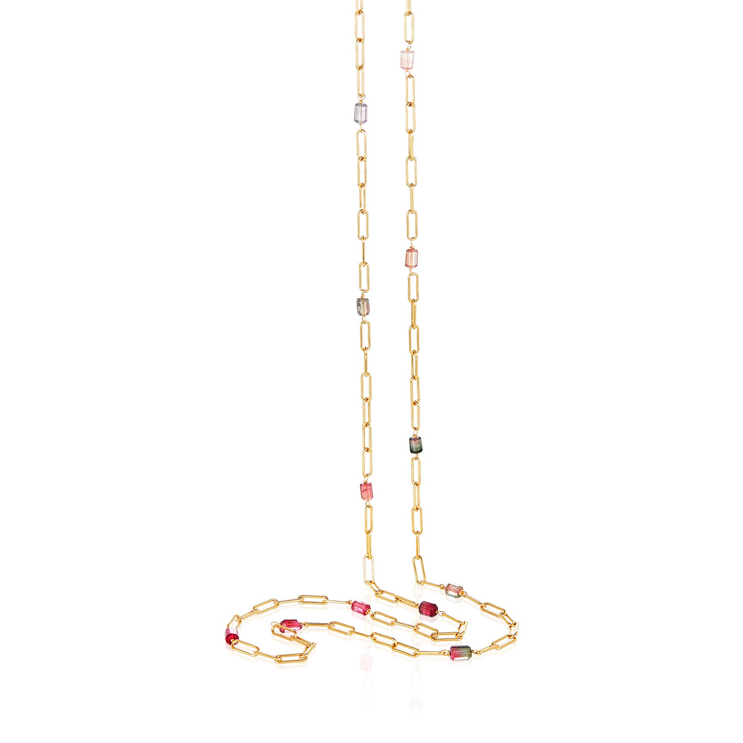 Gem Paperclip Necklace - Aquamarine Or Watermelon Tourmaline