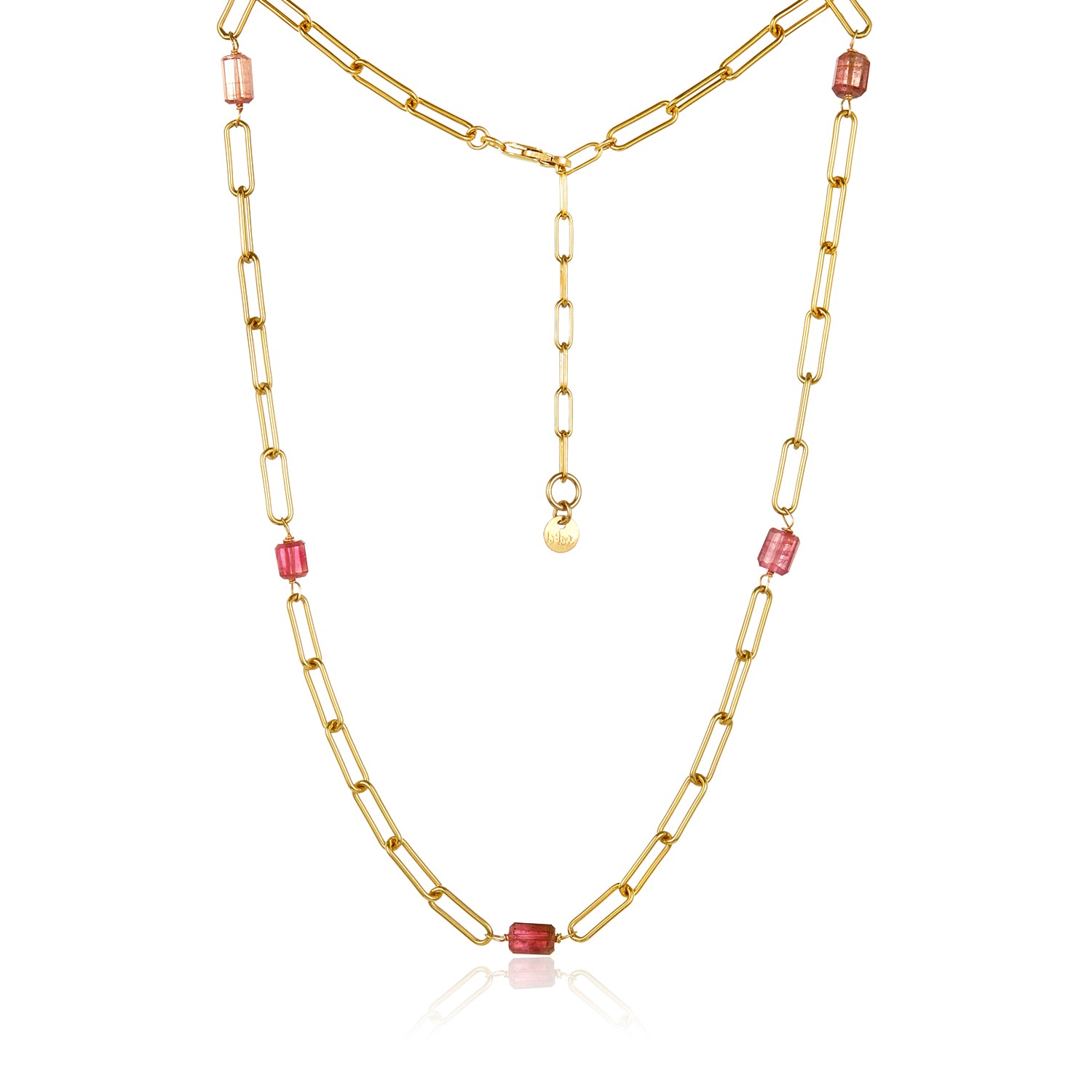 Gem Paperclip Necklace - Aquamarine Or Watermelon Tourmaline