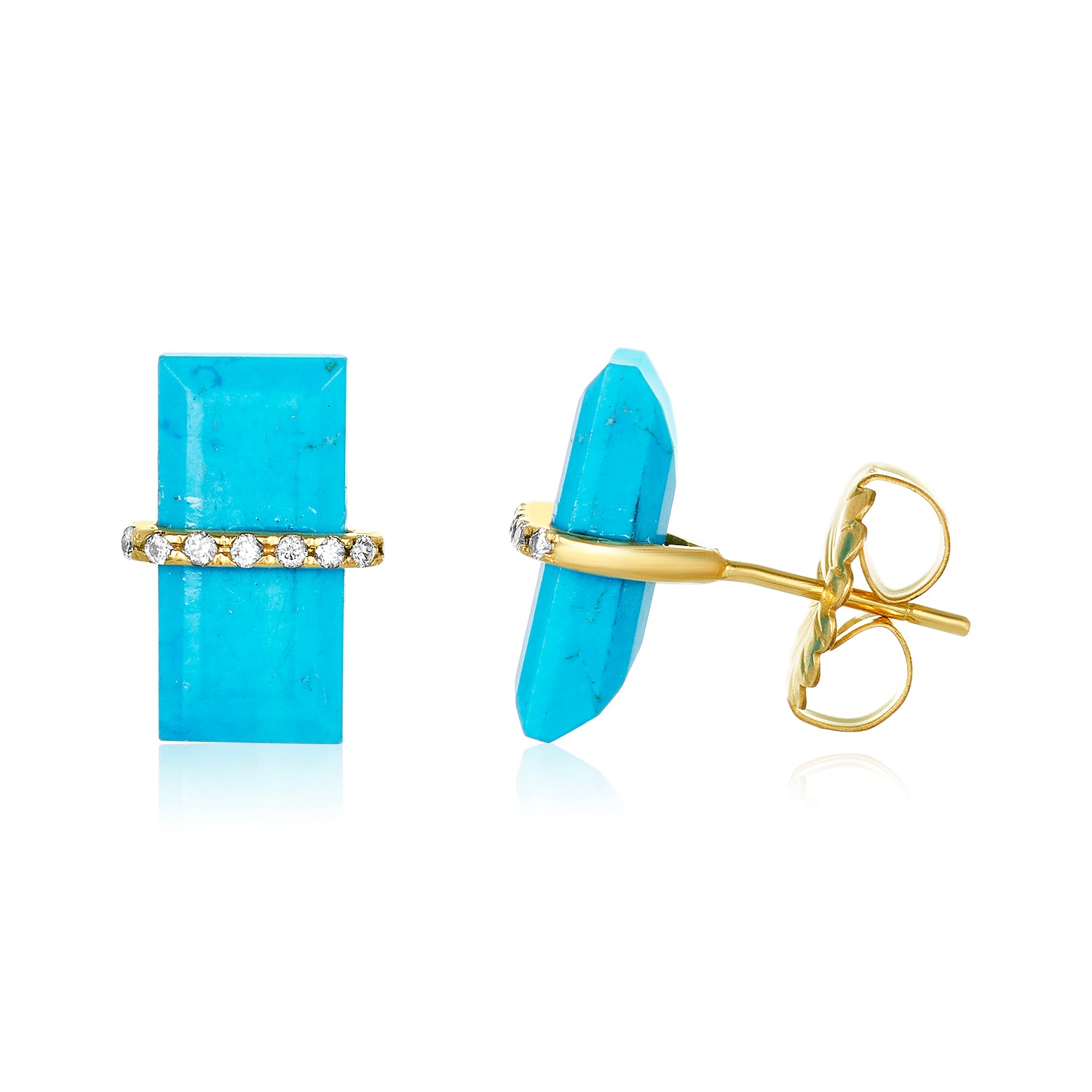 Rectangle Turquoise Diamond Studs