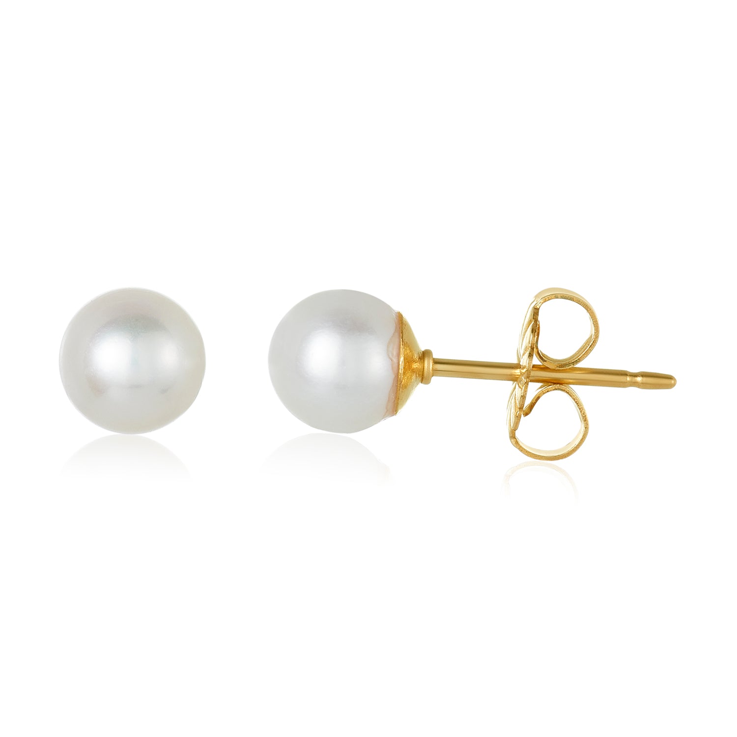 Perfect Round Fresh Water Pearl Studs-14k