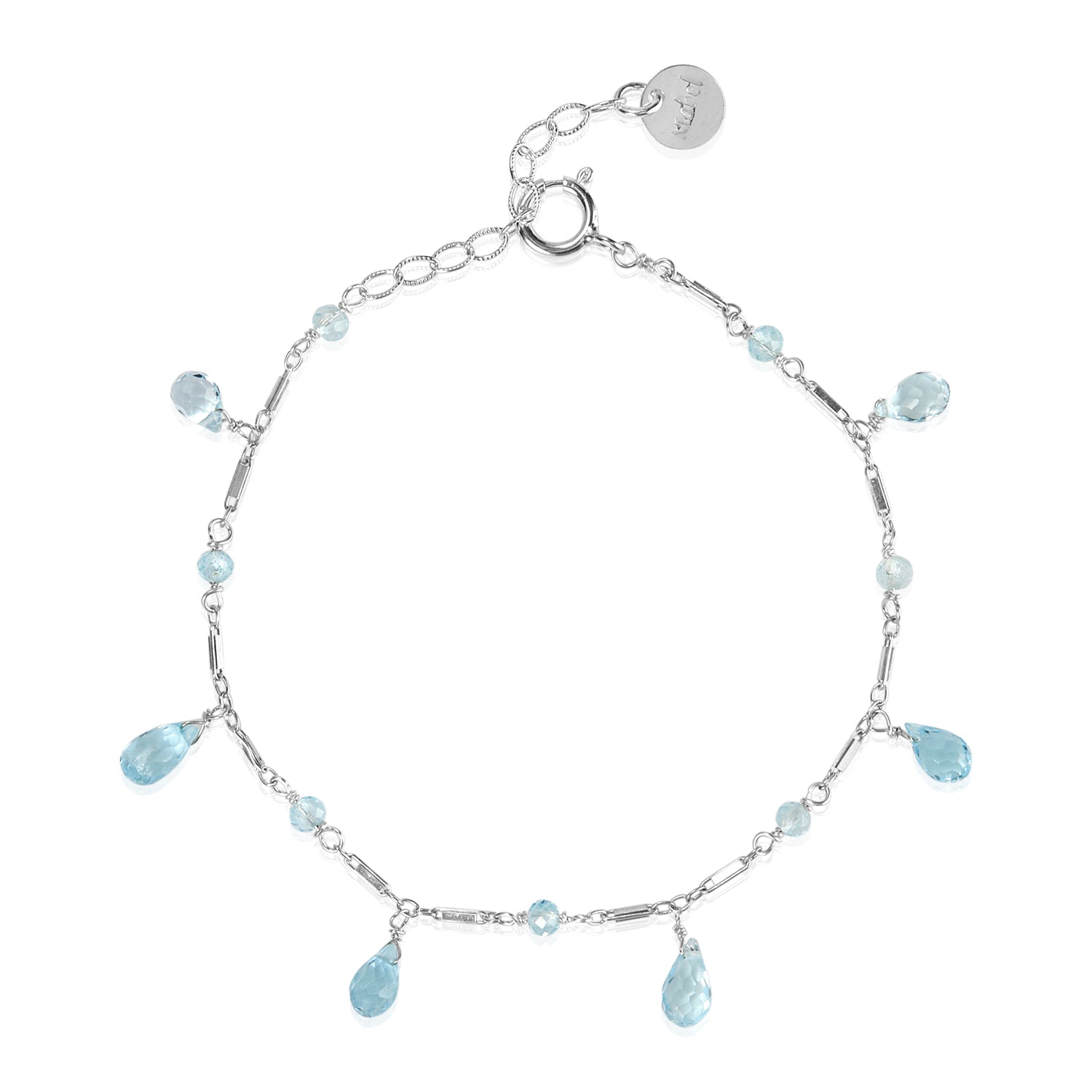 Blue Topaz Teardrop Section Silver Bracelet