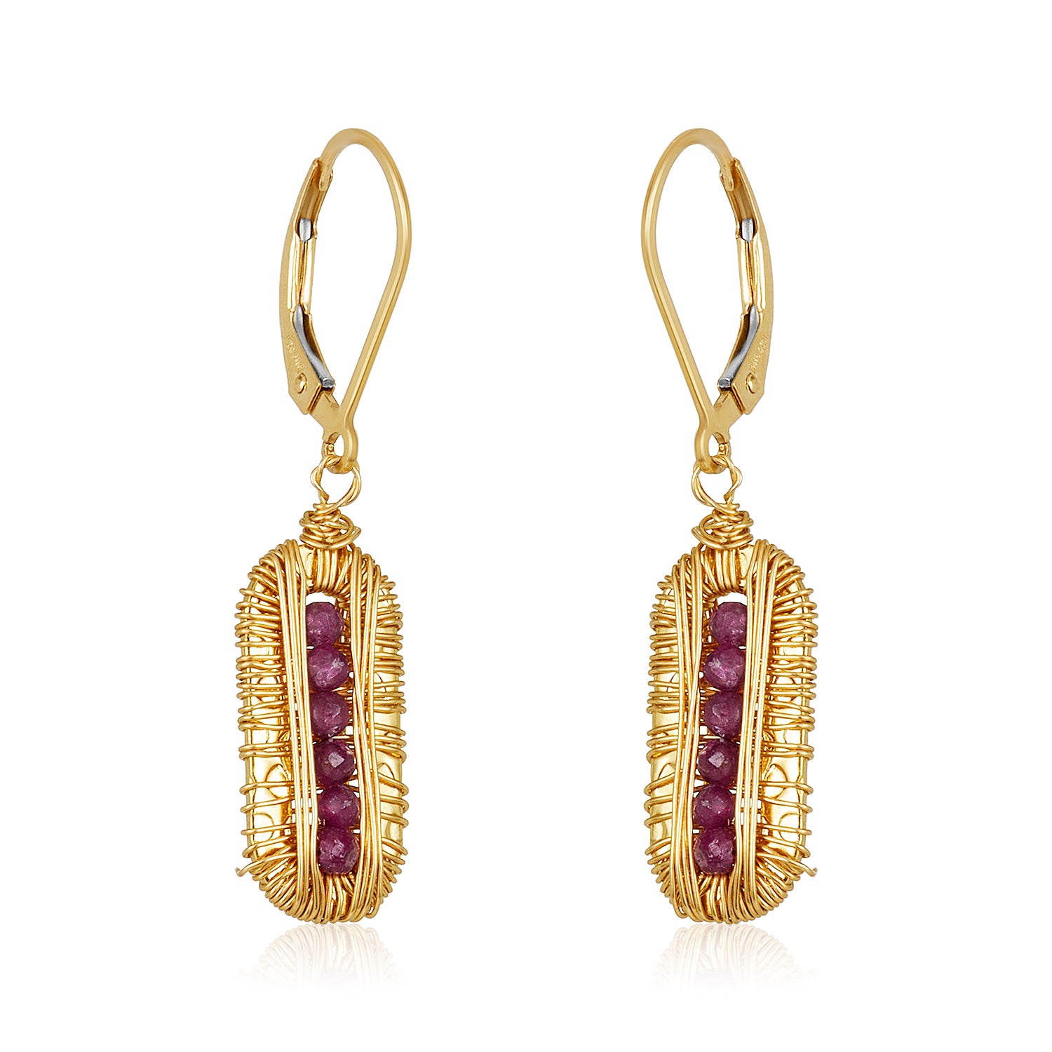 Gold Wired Frame Ruby Or Opal Earrings