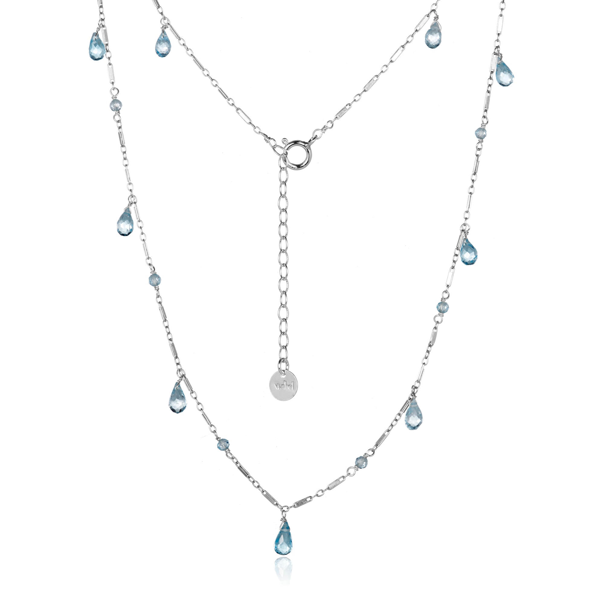 Blue Topaz Teardrop Section Silver Short Necklace