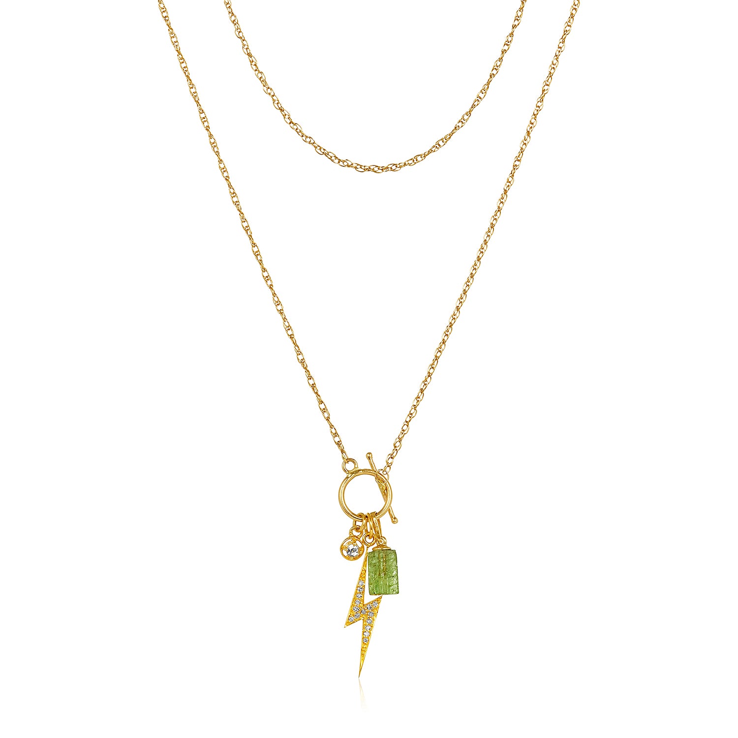 Trio Lightning Diamond Charm Gold Necklace in 14K