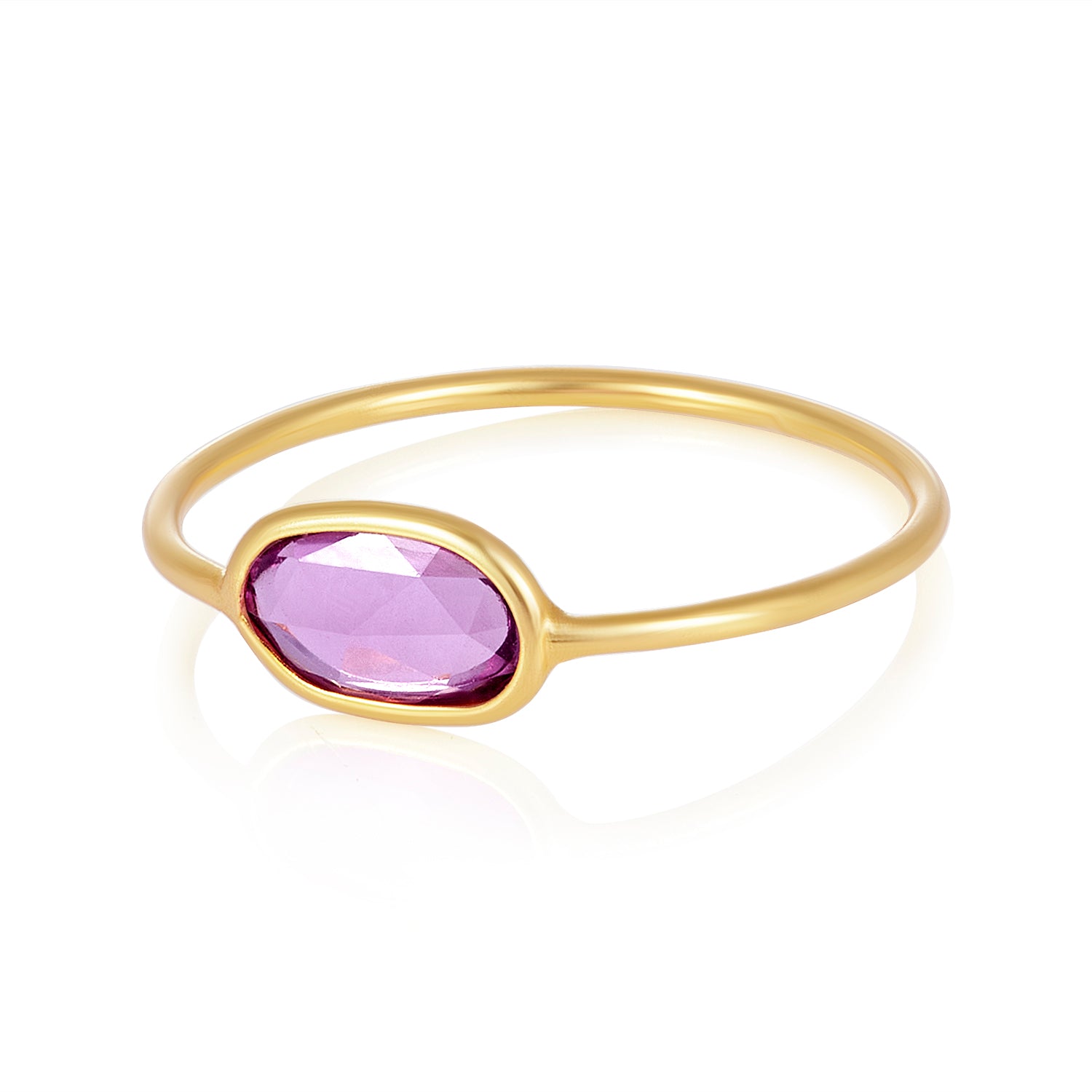 Oval Bezel Pink Or Blue Sapphire Ring In 14K