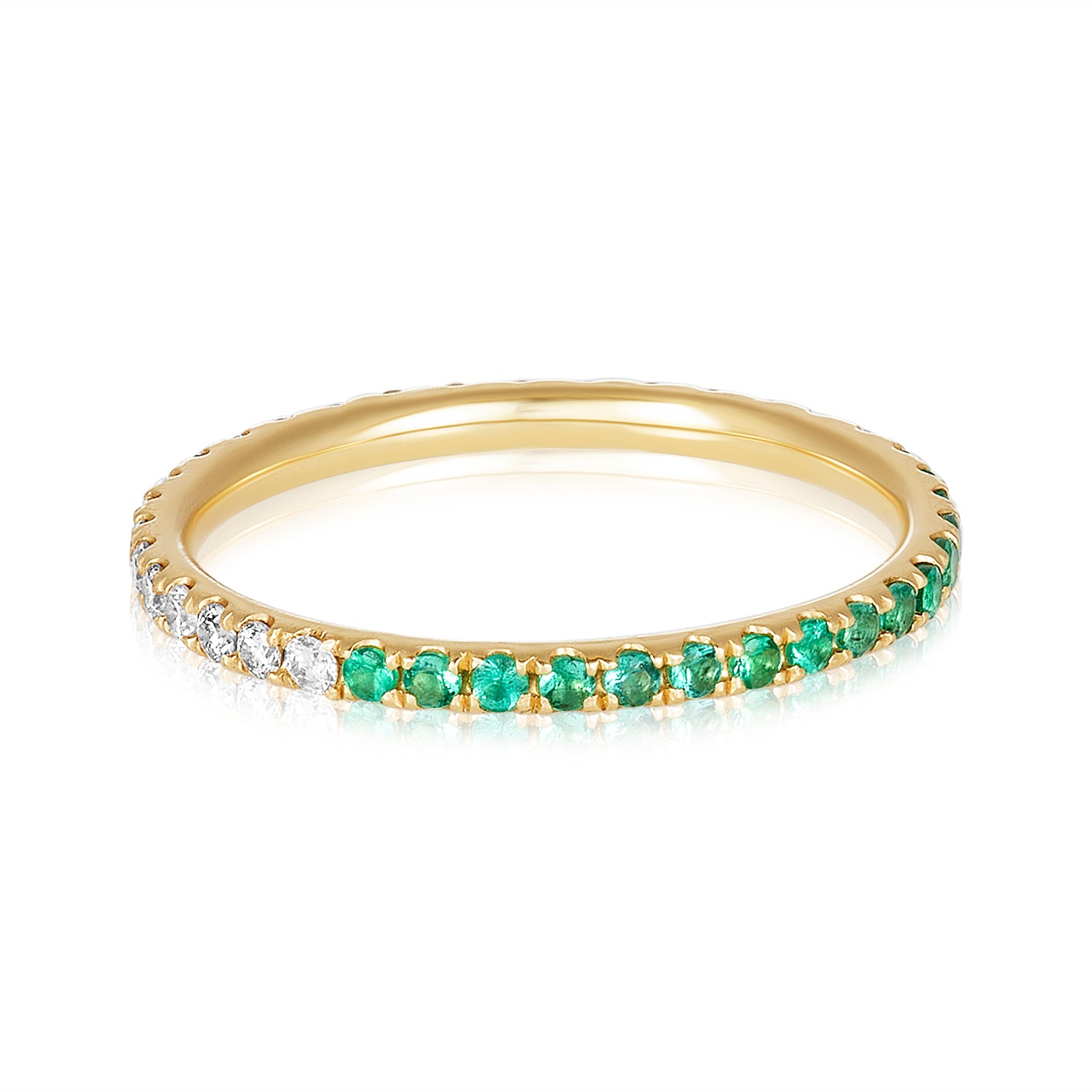 Half Diamond Half Gem Gold Ring in 14k