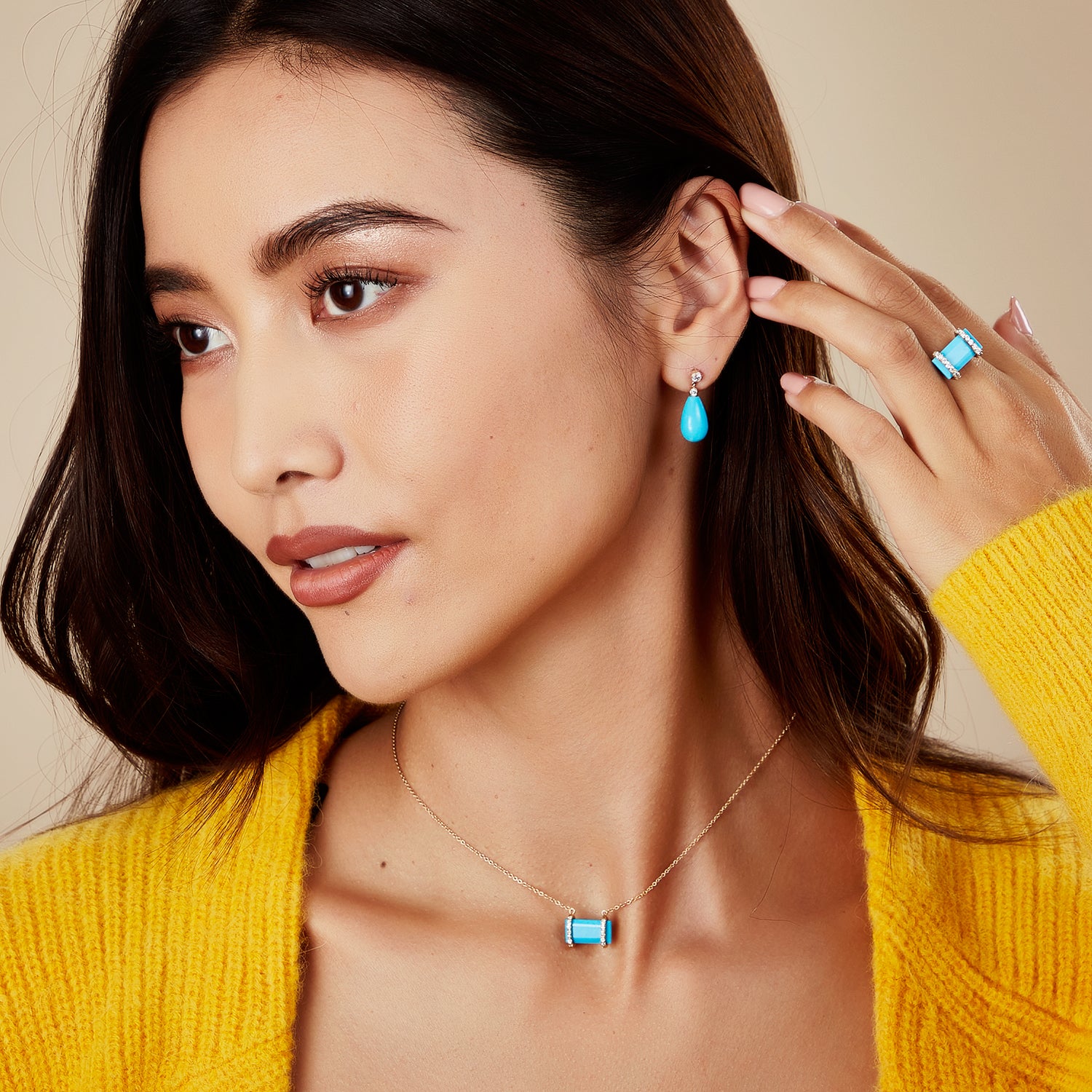 Turquoise Diamond Necklace In 14K