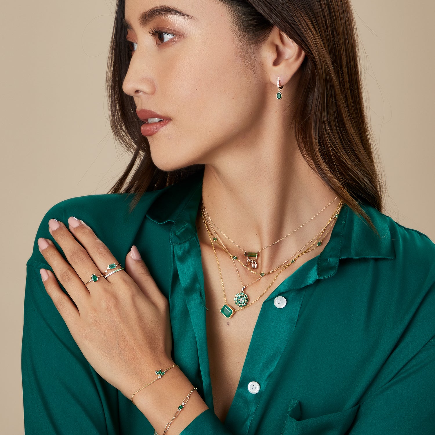 Half Diamond Half Gem Gold Ring in 14k