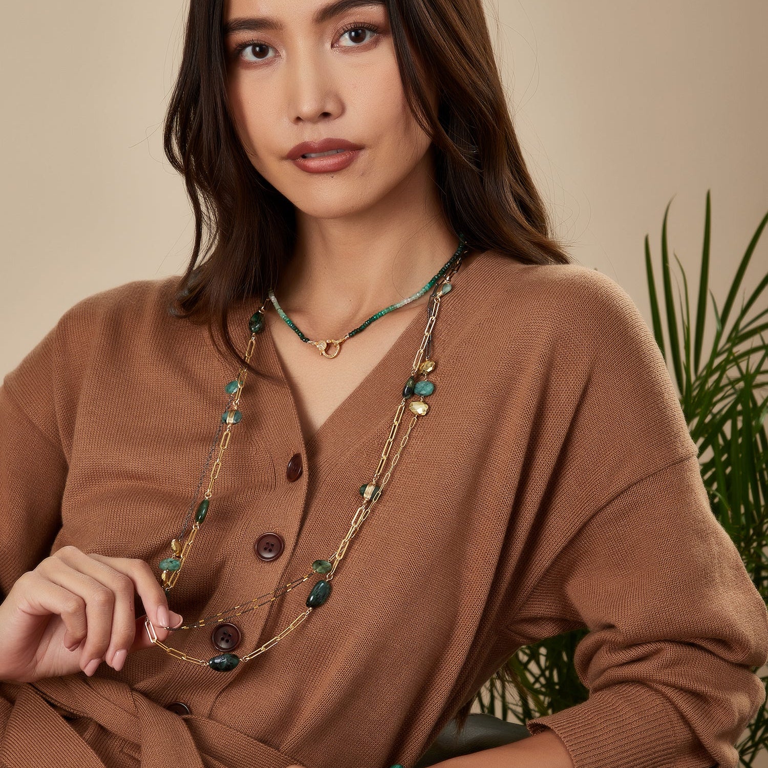 Ombre Emerald Diamond Lock Necklace