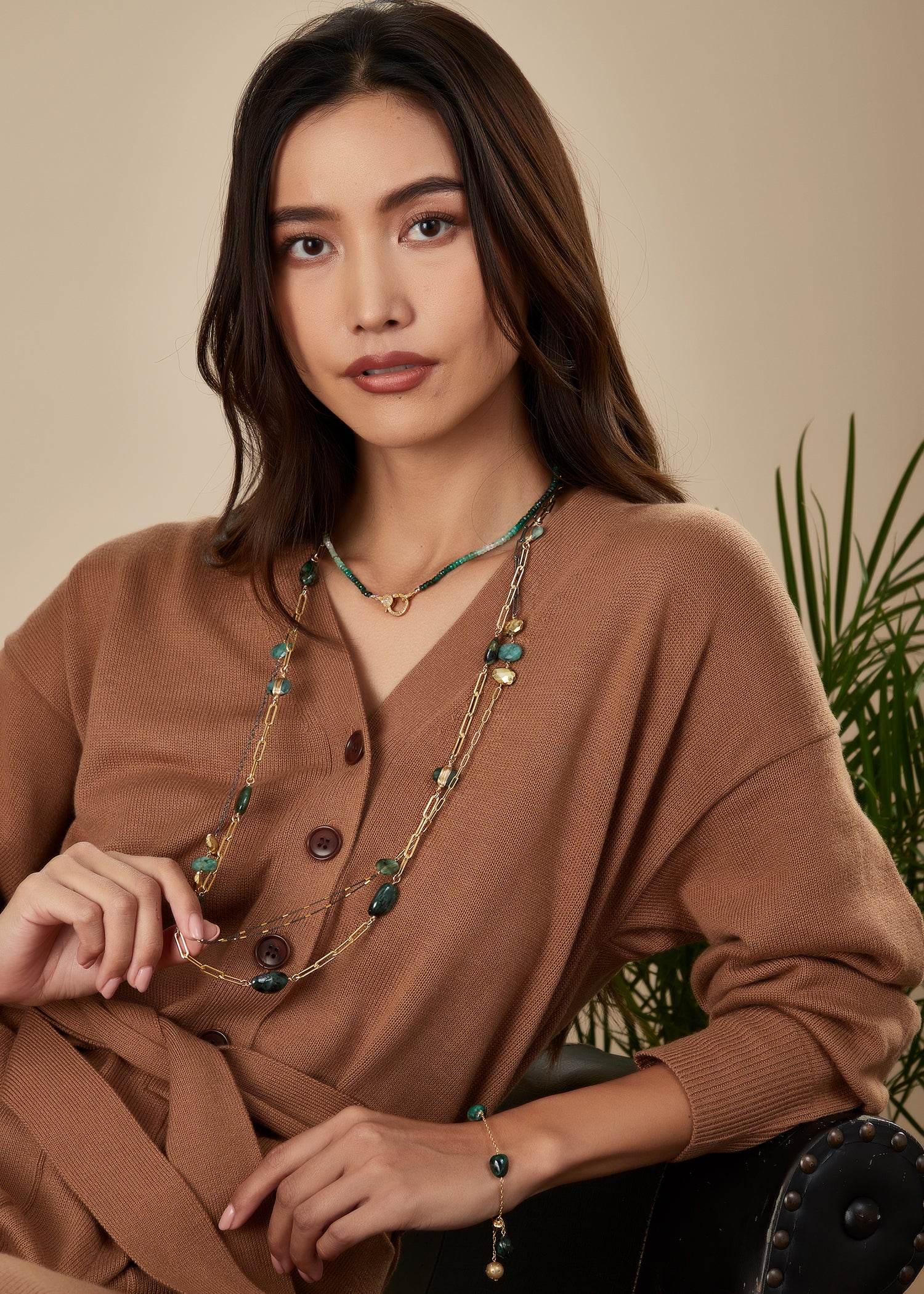 Emerald Paperclip Long Necklace