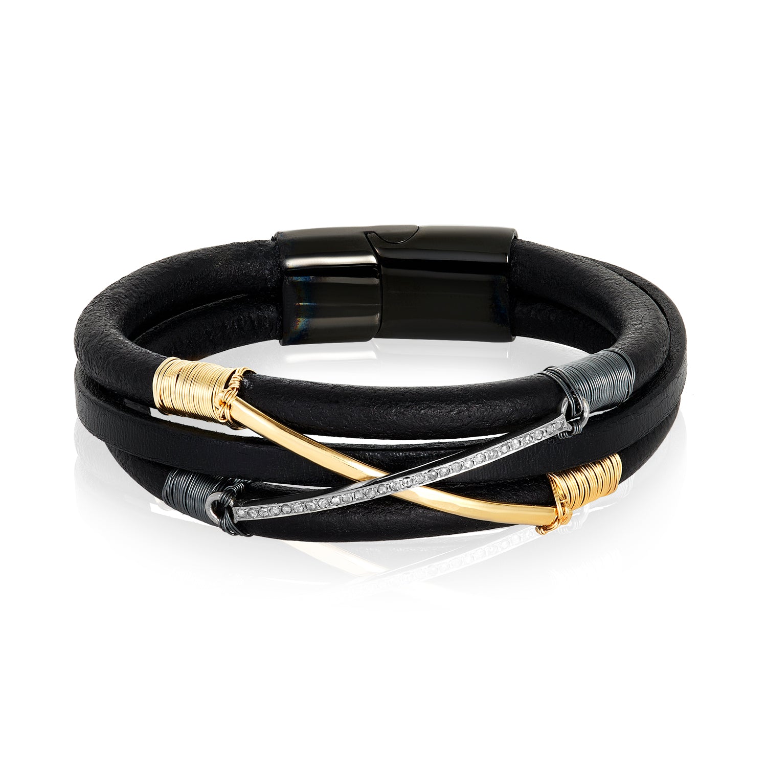 Criss Cross Mixed Metal Leather Bracelet
