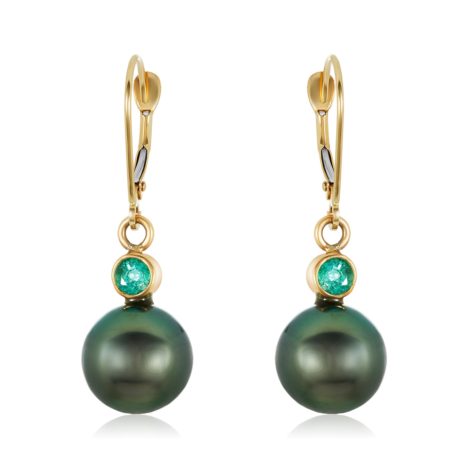 Tahitian Pearl Emerald Bezel Earrings