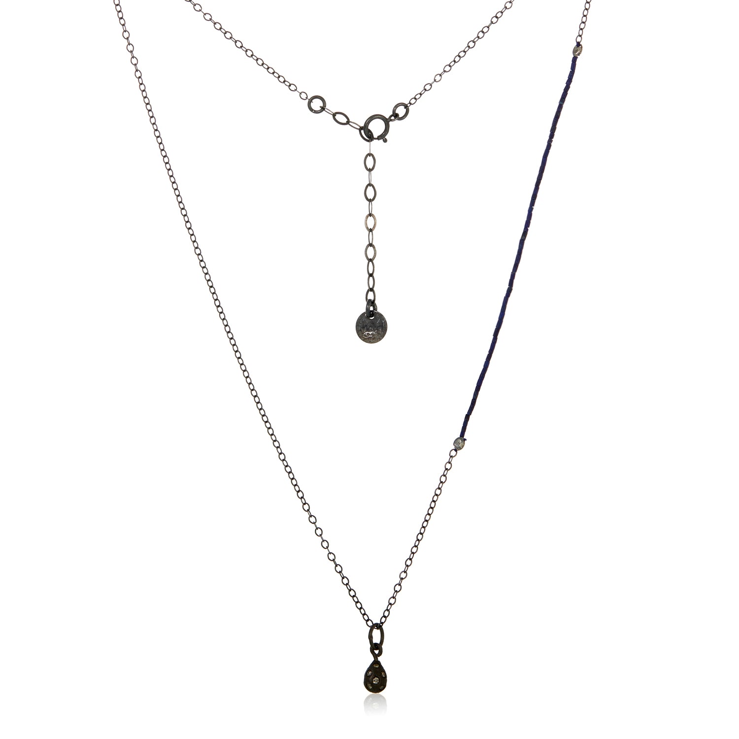 Teardrop Diamond Charm Oxidized Silver Necklace