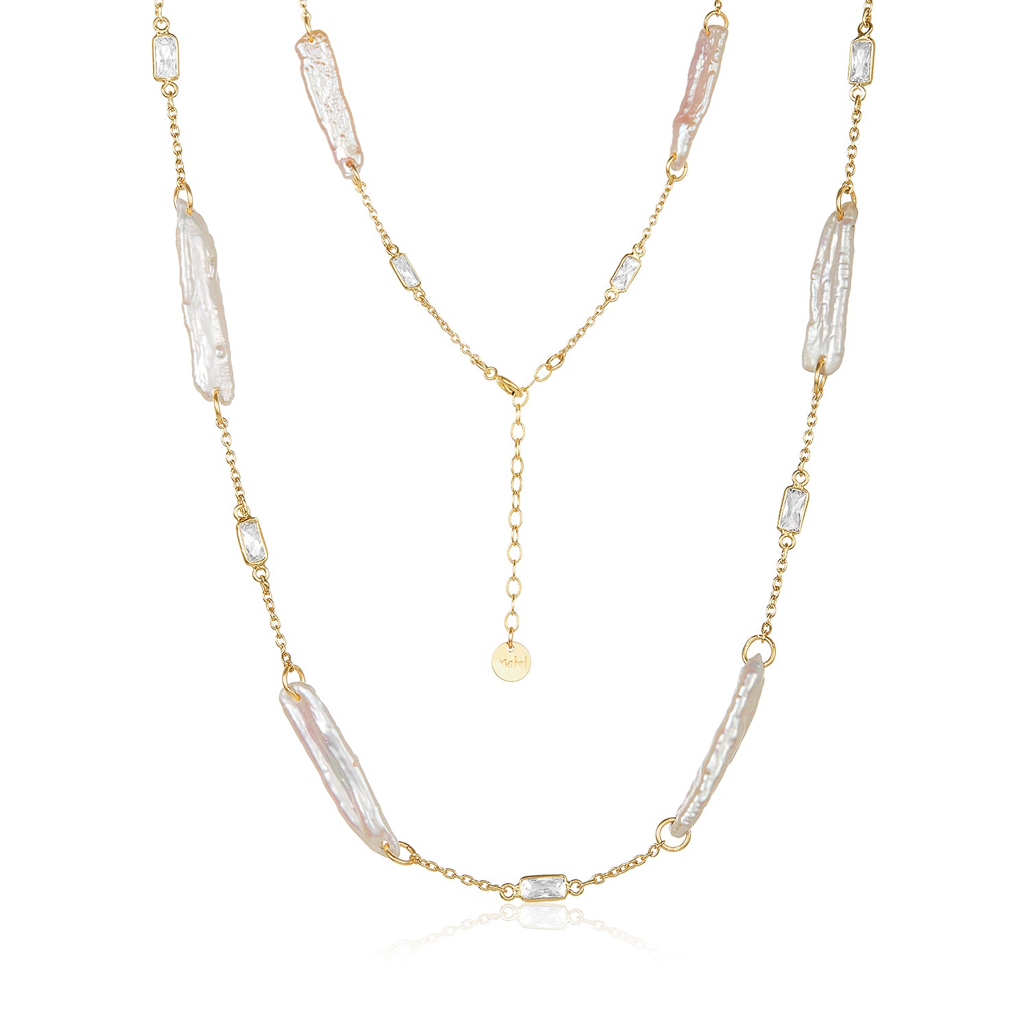 Biwa Pearl and CZ Necklace - Short