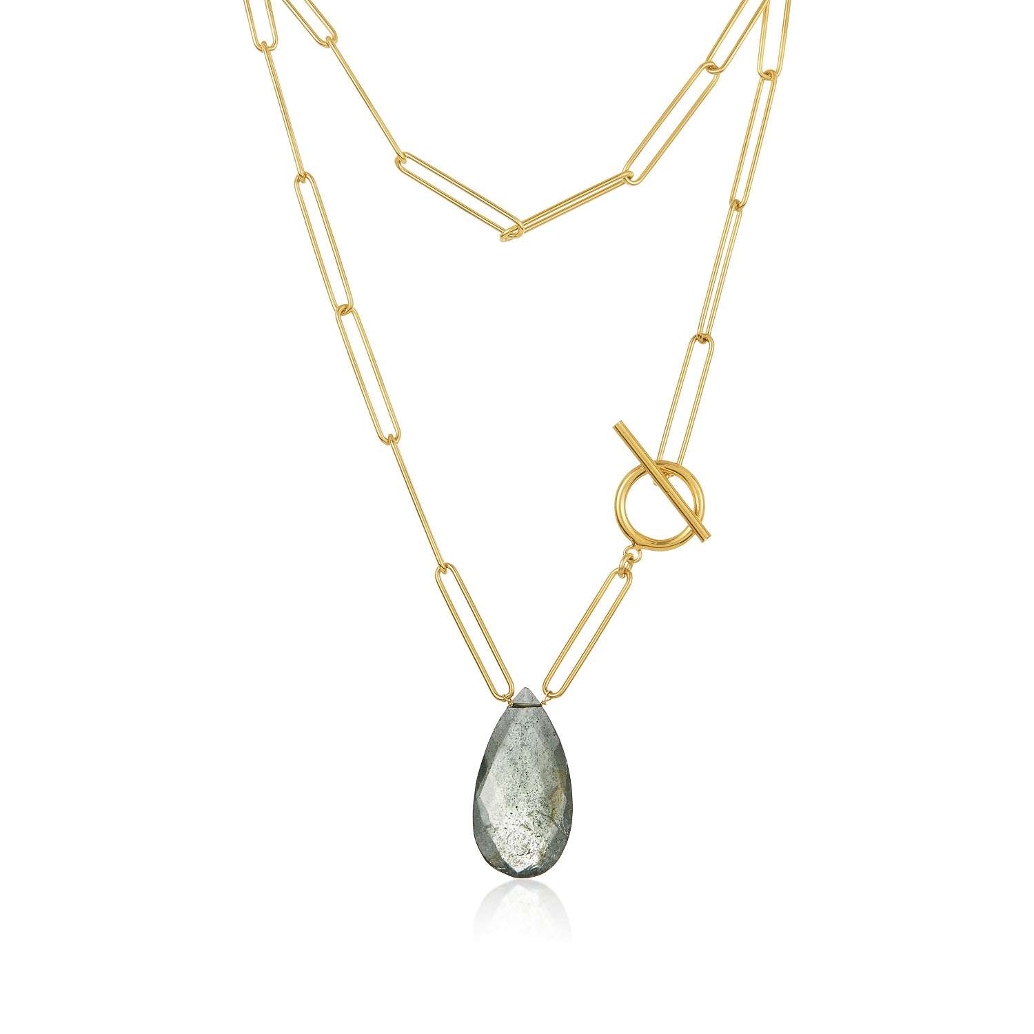 Paperclip Gem Drop Toggle Necklace