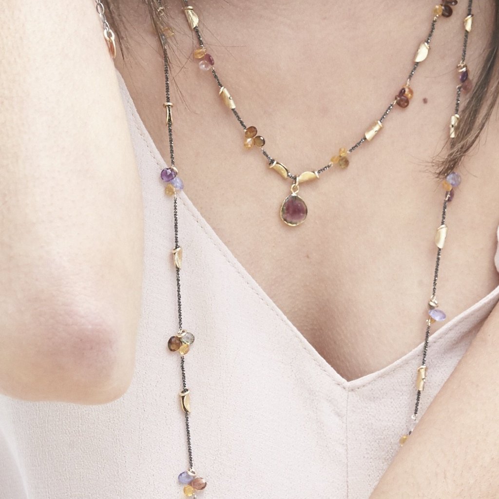 Half Moon Petal With Gem Necklace