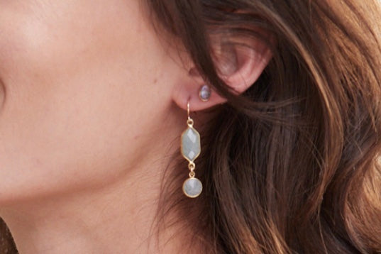 Bezel Aqua Drop Earrings
