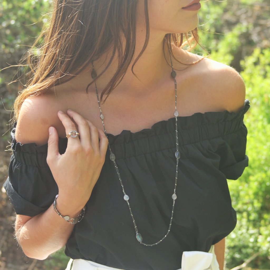 Mixed Moonstone Long Necklace