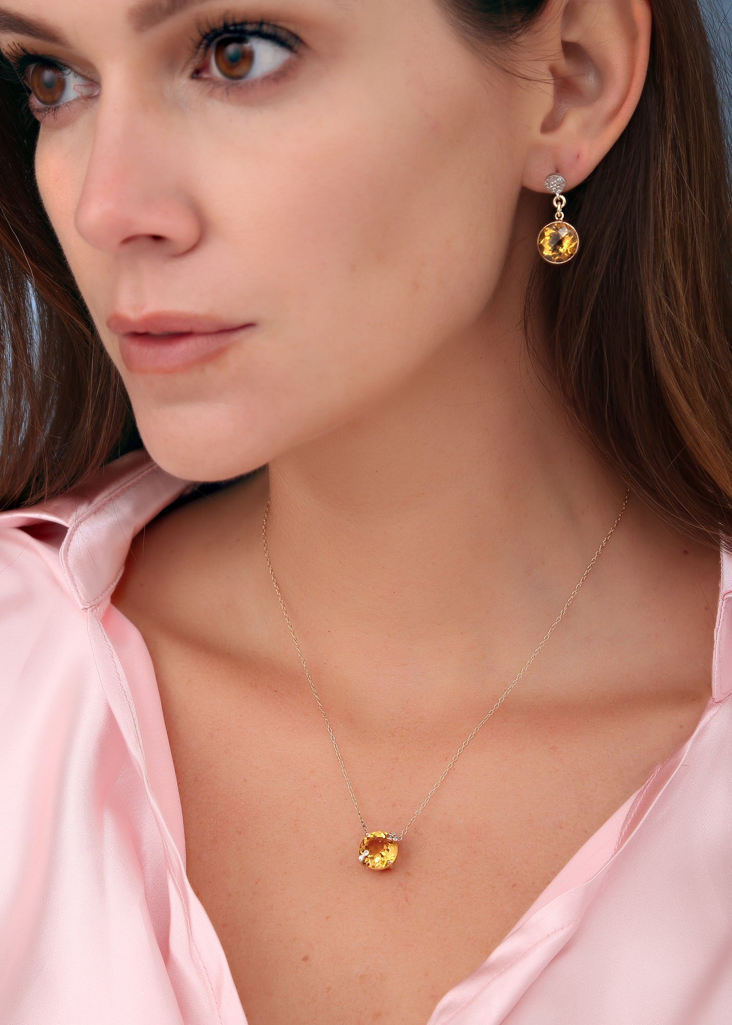 Amelie Necklace - White Topaz, Green Amethyst, Citrine