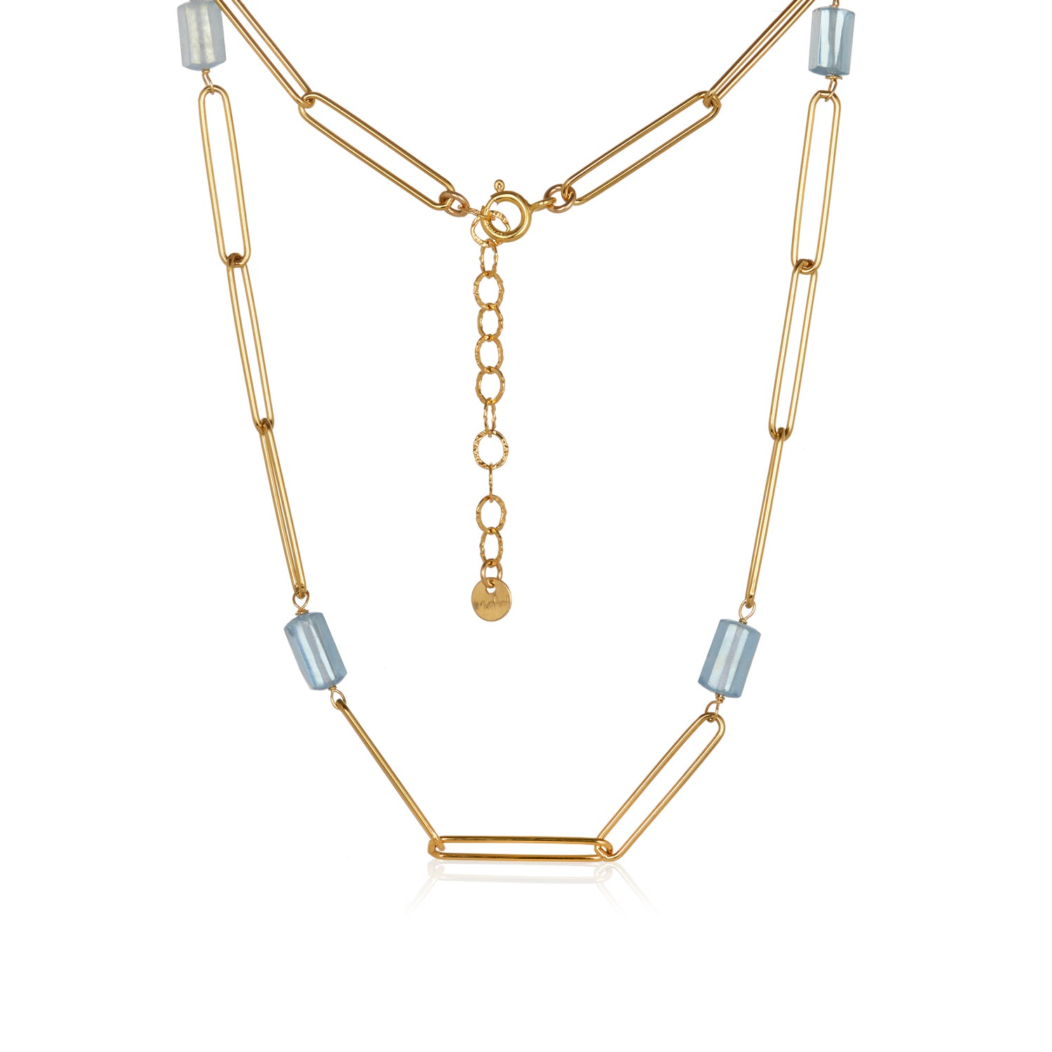 Gem Paperclip Necklace - Aquamarine Or Watermelon Tourmaline