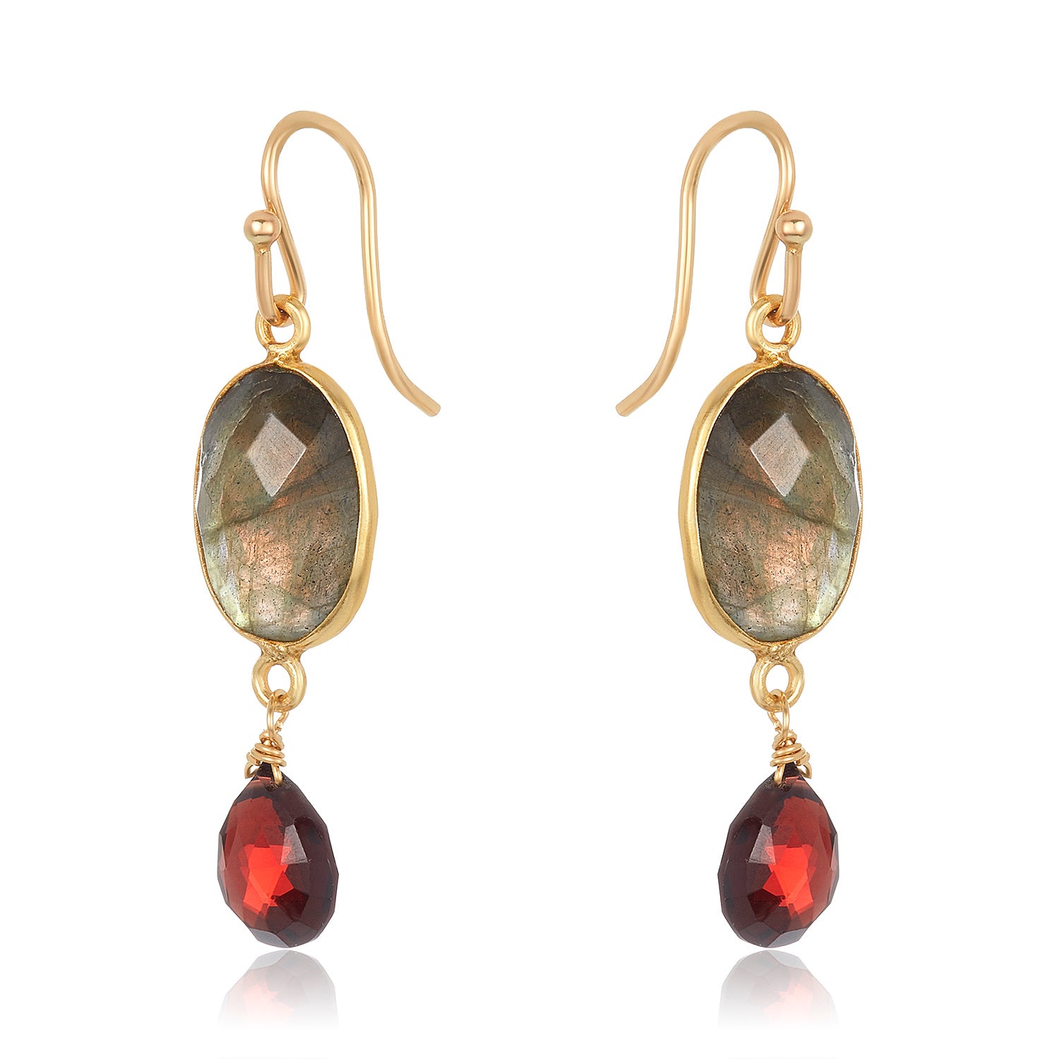 Oval Bezel Gem Drop Earrings - Labradorite