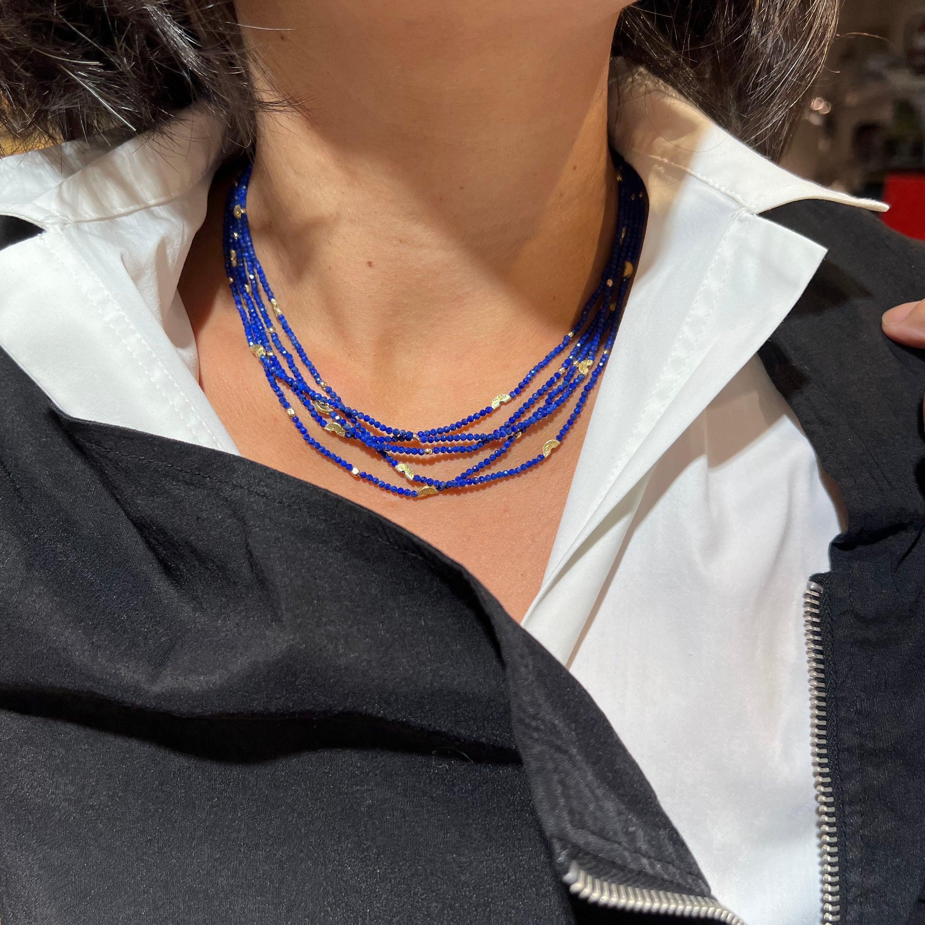 Half Moon 5 Strand Necklace - Lapis