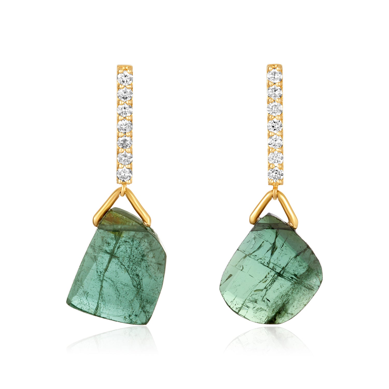 Slice Tourmaline Diamond Bar Earrings