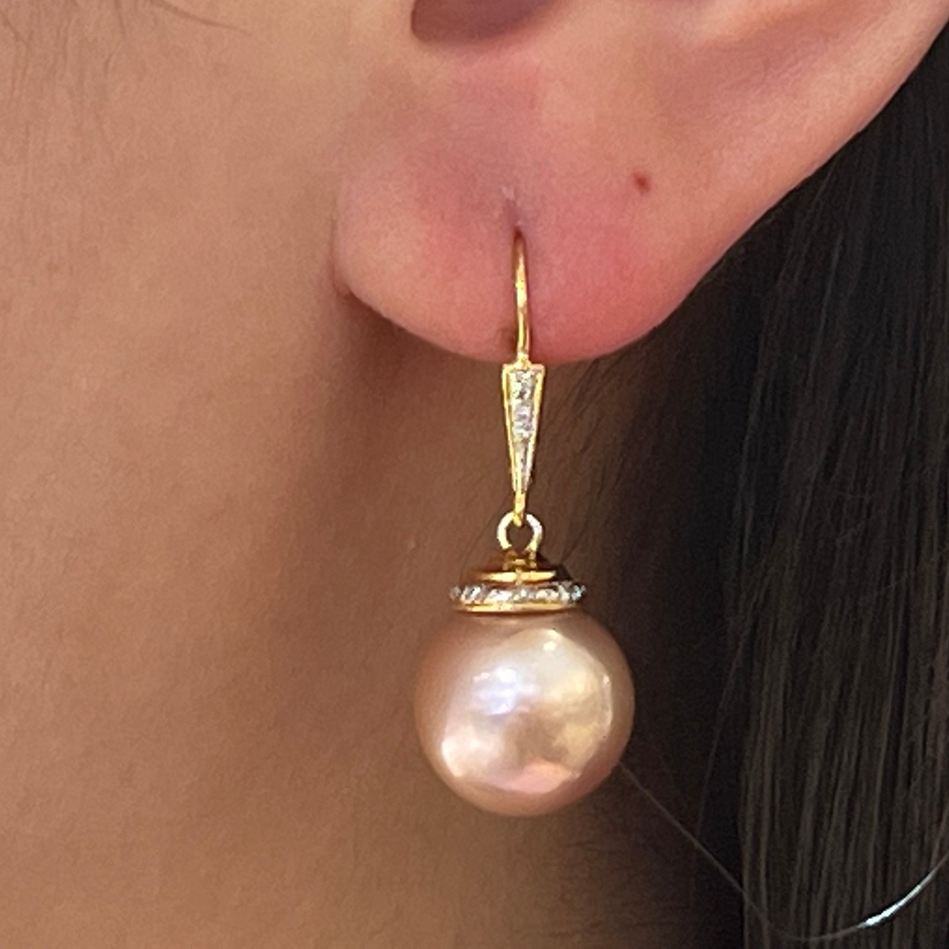 Pink Pearl Diamond Earrings