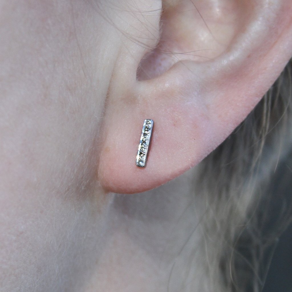 Pave diamond bar gold studs