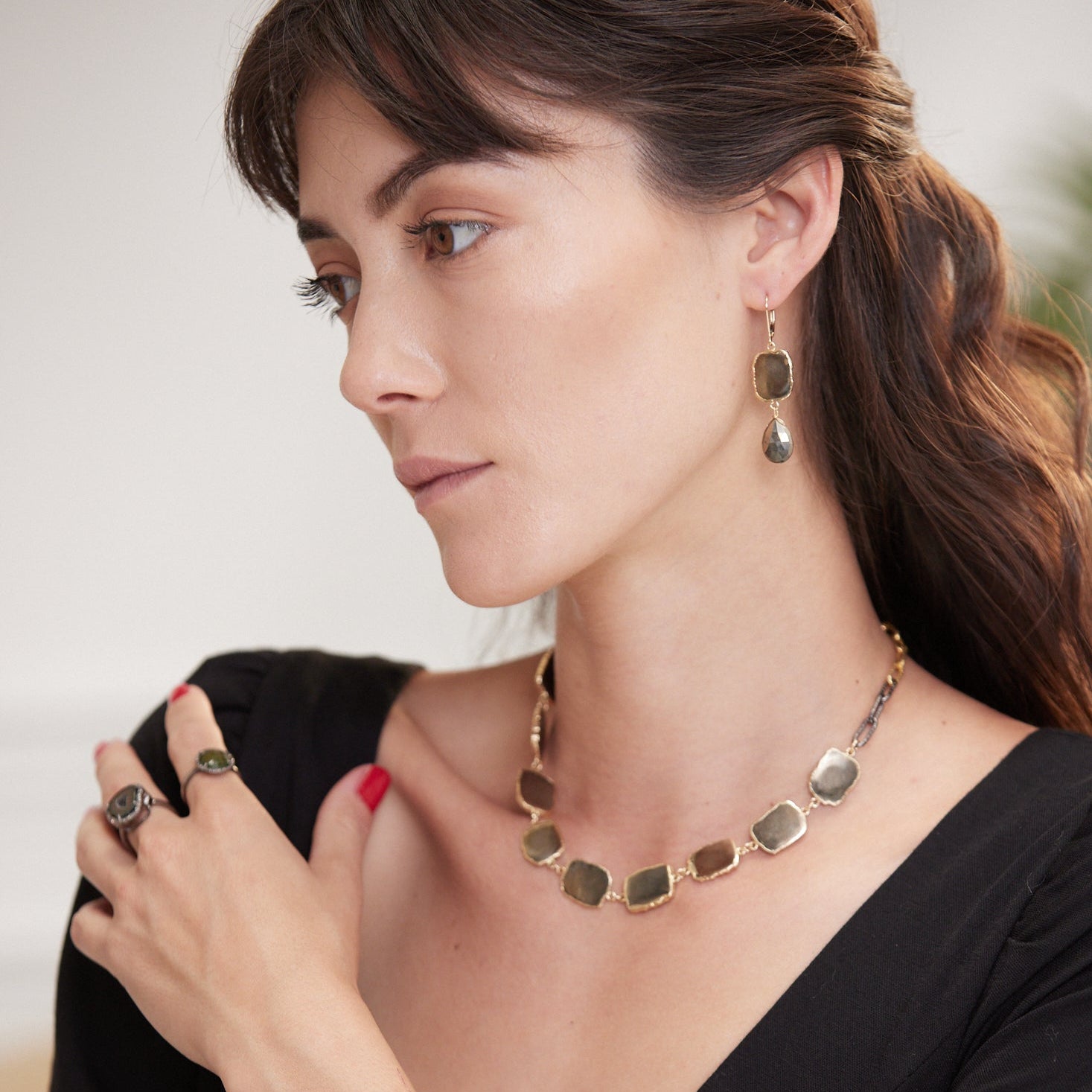 Bezel Pyrite Drop Earrings