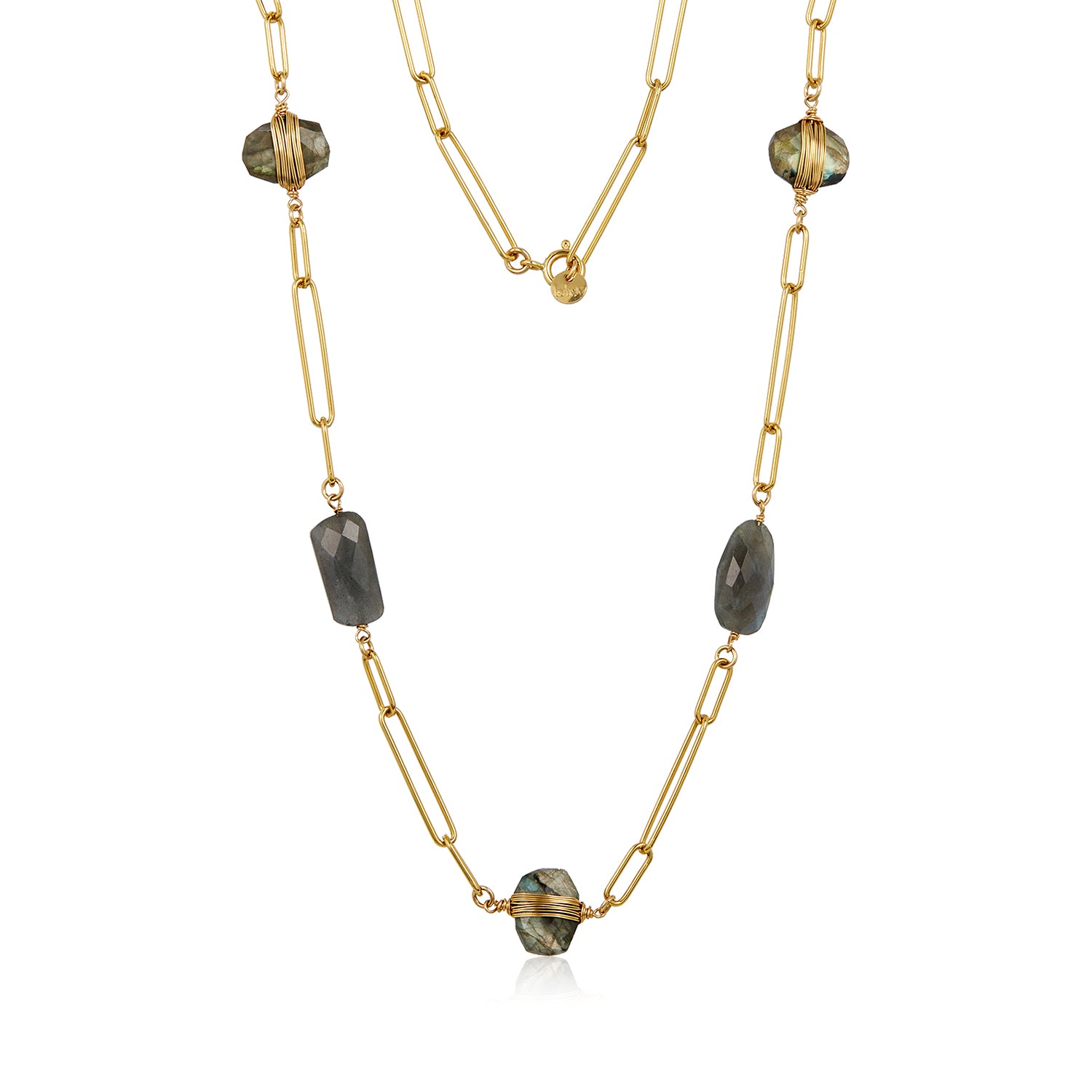 Labradorite Gold Wired Paperclip Necklace