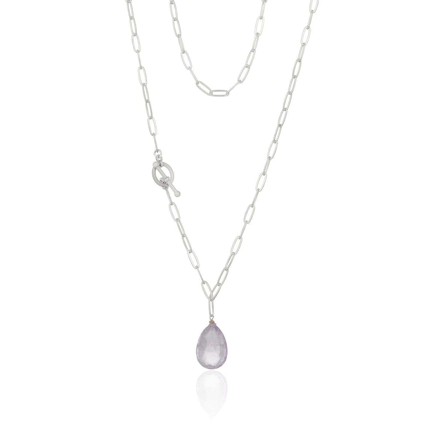 Paperclip Gem Drop Toggle Necklace