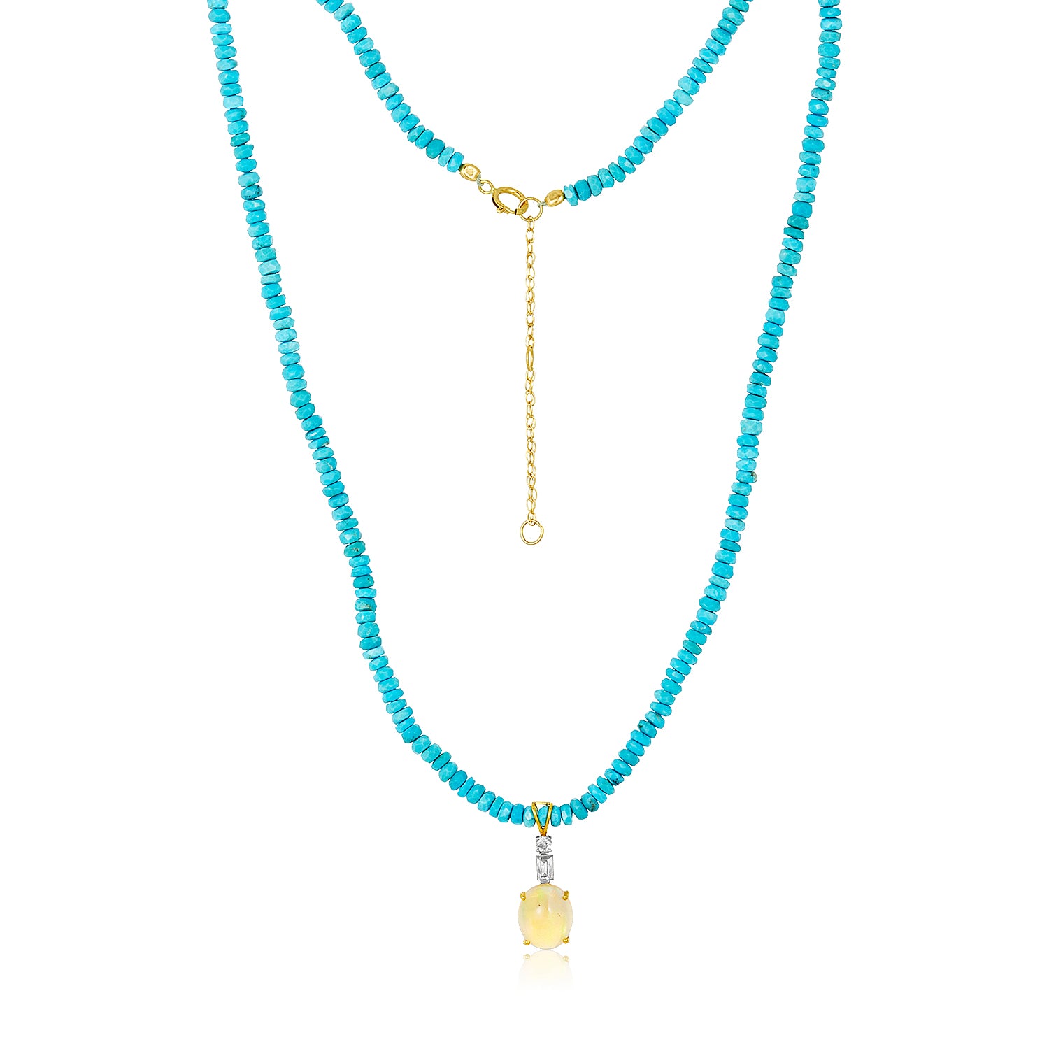 Turquoise Opal Diamond Charm Necklace